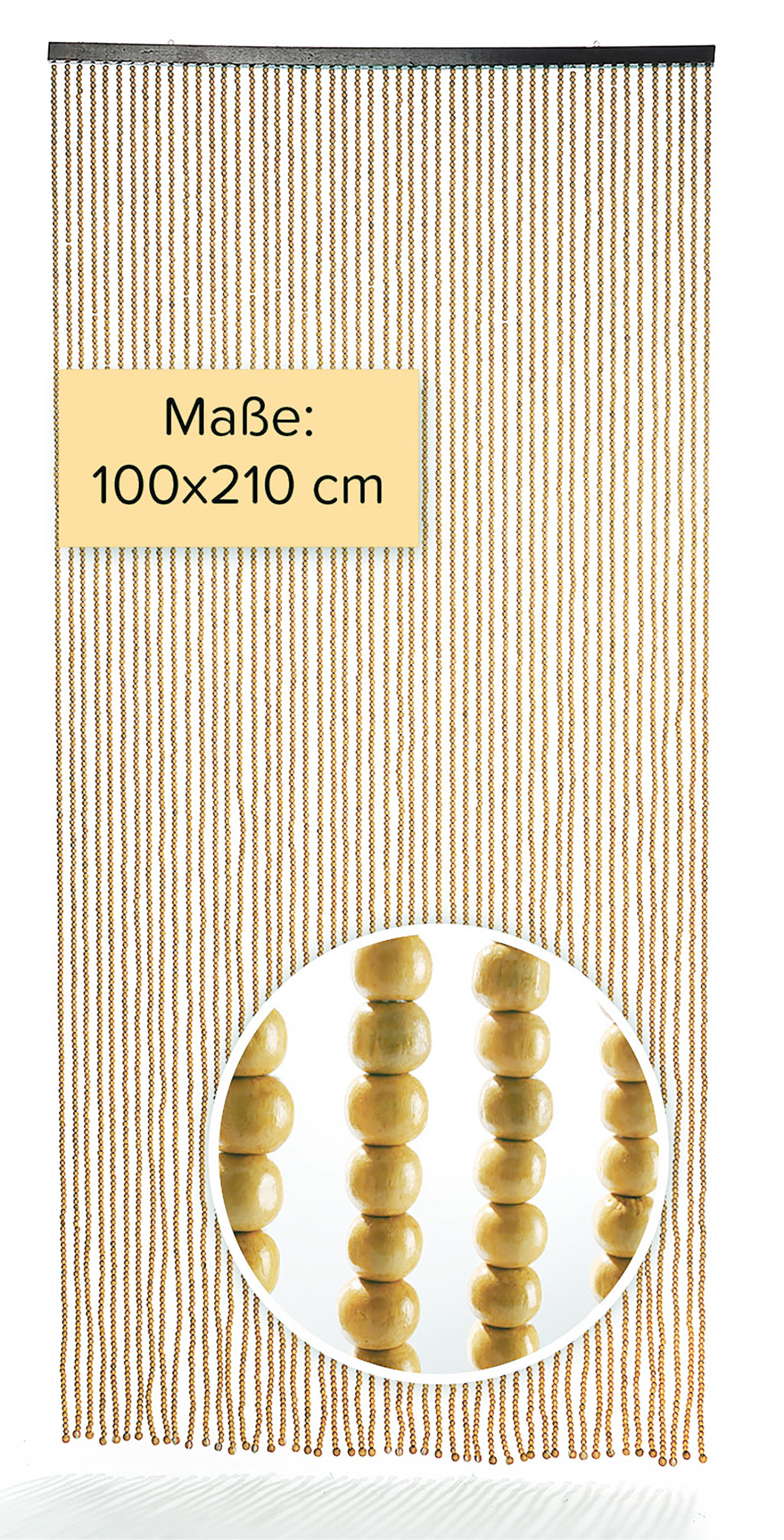 Türvorhang COFFEE Holzperlen braun 50 Stränge 100x210cm, Kobolo, Ösen (1 St),  halbtransparent