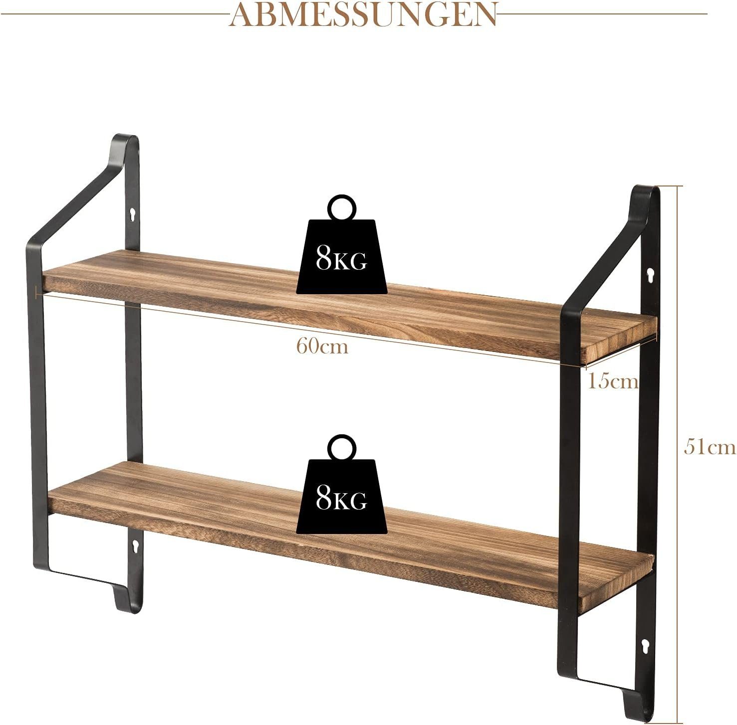 aus x KOMFOTTEU 14,8 Massivholz, cm x 60 Wandregal 51,3 cm cm Schweberegal,