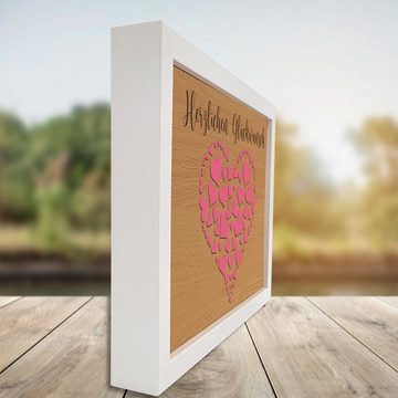 Namofactur Holzbild Geldgeschenk im Holzrahmen - Geld originell verpacken, Herz, Wandbild Herz 'Herzlichen Glückwunsch' mit Rahmen