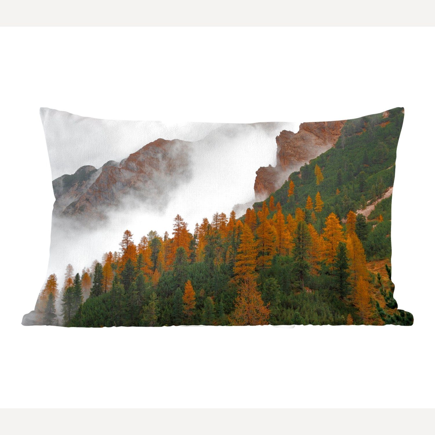 MuchoWow Dekokissen Berg - Nebel - Wald, Wohzimmer Dekoration, Zierkissen, Dekokissen mit Füllung, Schlafzimmer