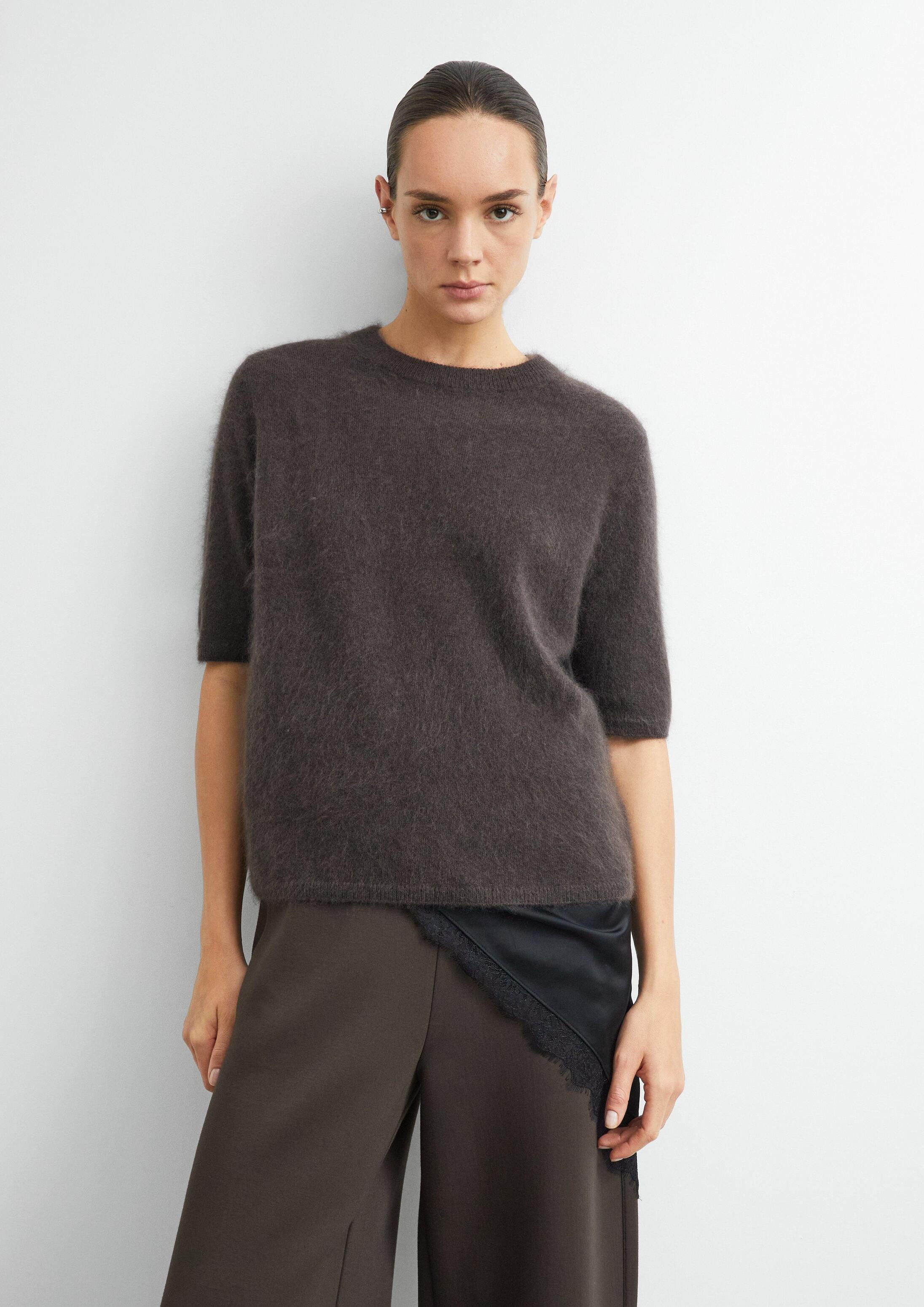 comma Kurzarmpullover Strickpullover Kurzarm-Pullover aus 100% gebrushter Wolle