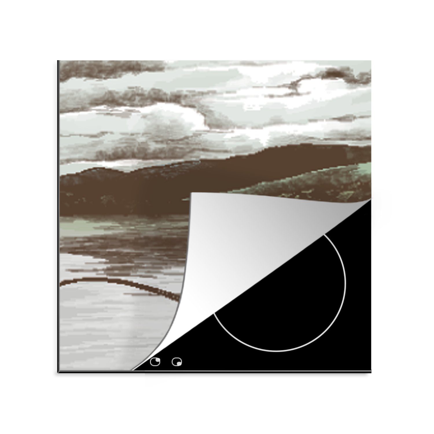 MuchoWow Herdblende-/Abdeckplatte Boot - Meer - Angelrute, Vinyl, (1 tlg), 78x78 cm, Ceranfeldabdeckung, Arbeitsplatte für küche
