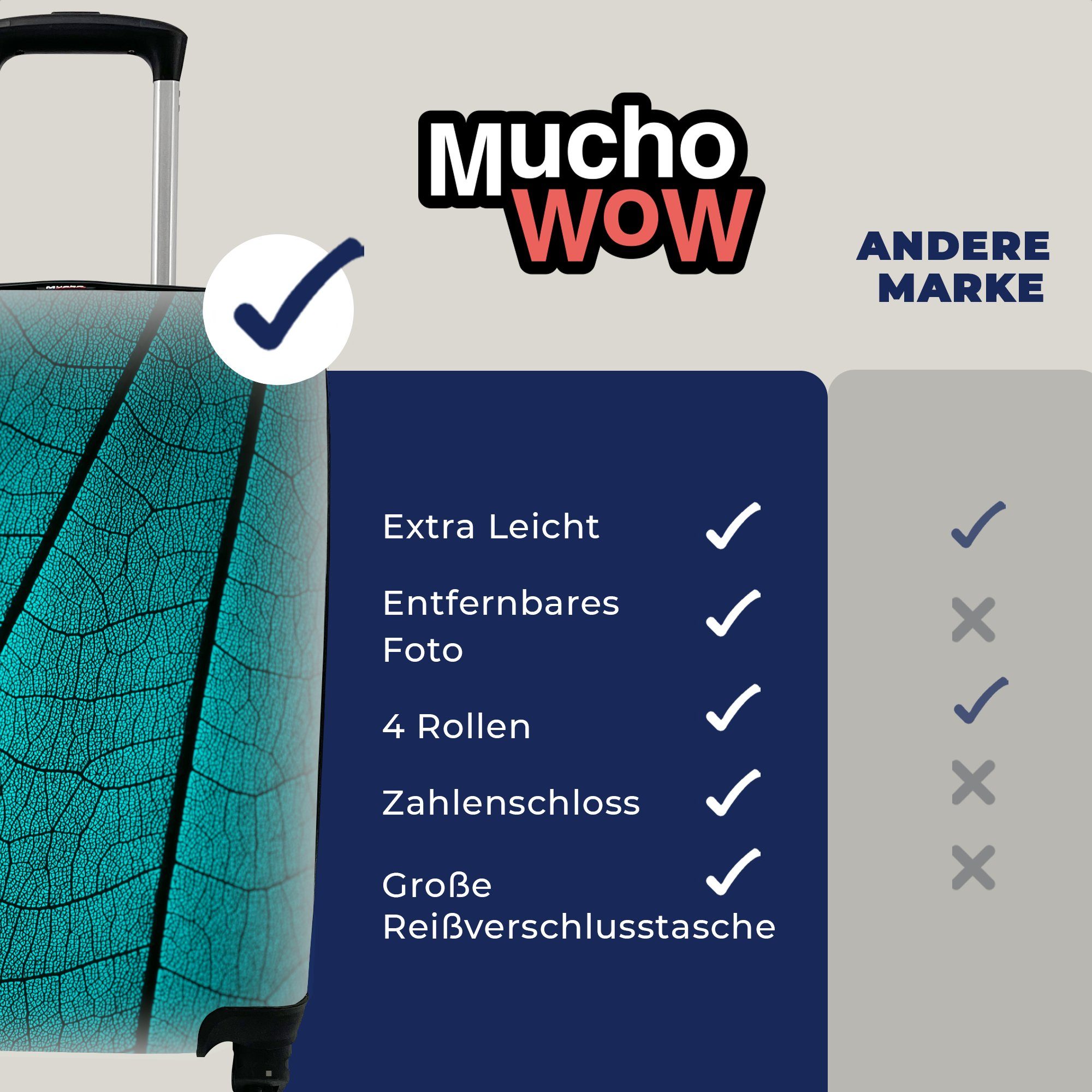 MuchoWow Adern, eines Trolley, Ferien, rollen, für mit Blattes Reisekoffer Rollen, Nahaufnahme Handgepäckkoffer Handgepäck mit 4 Reisetasche