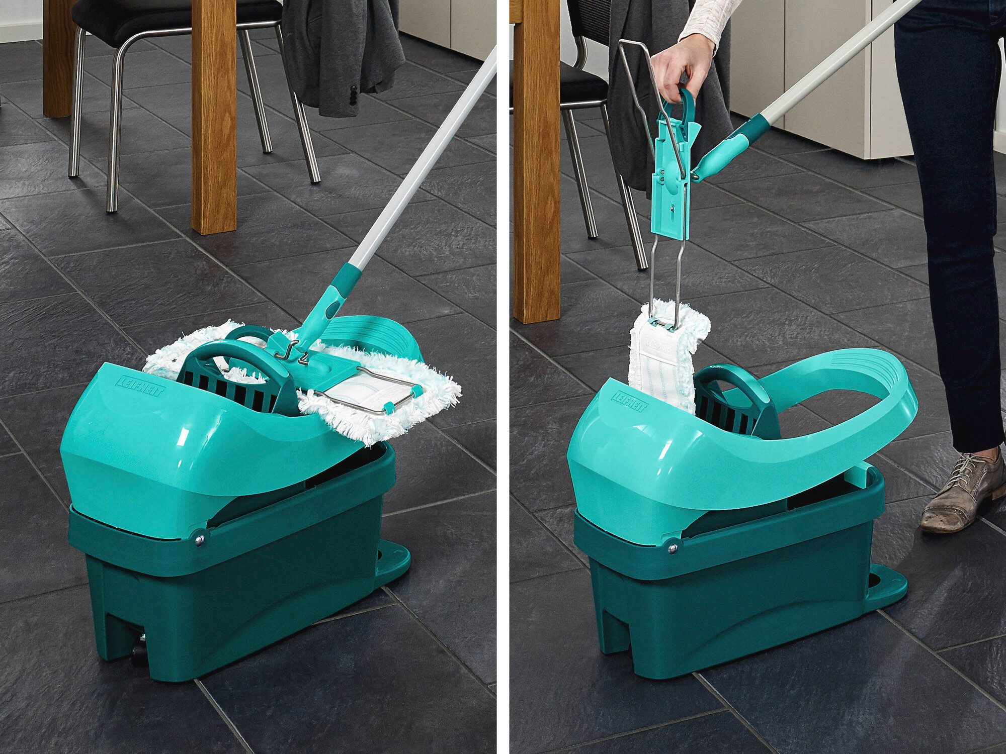 Leifheit Bodenwischer-Set Wischtuchpresse Profi XL mit Rollen, (1-St), Auspressen durch Fußbedienung, 8l Fassungsvermögen, mit Rollen