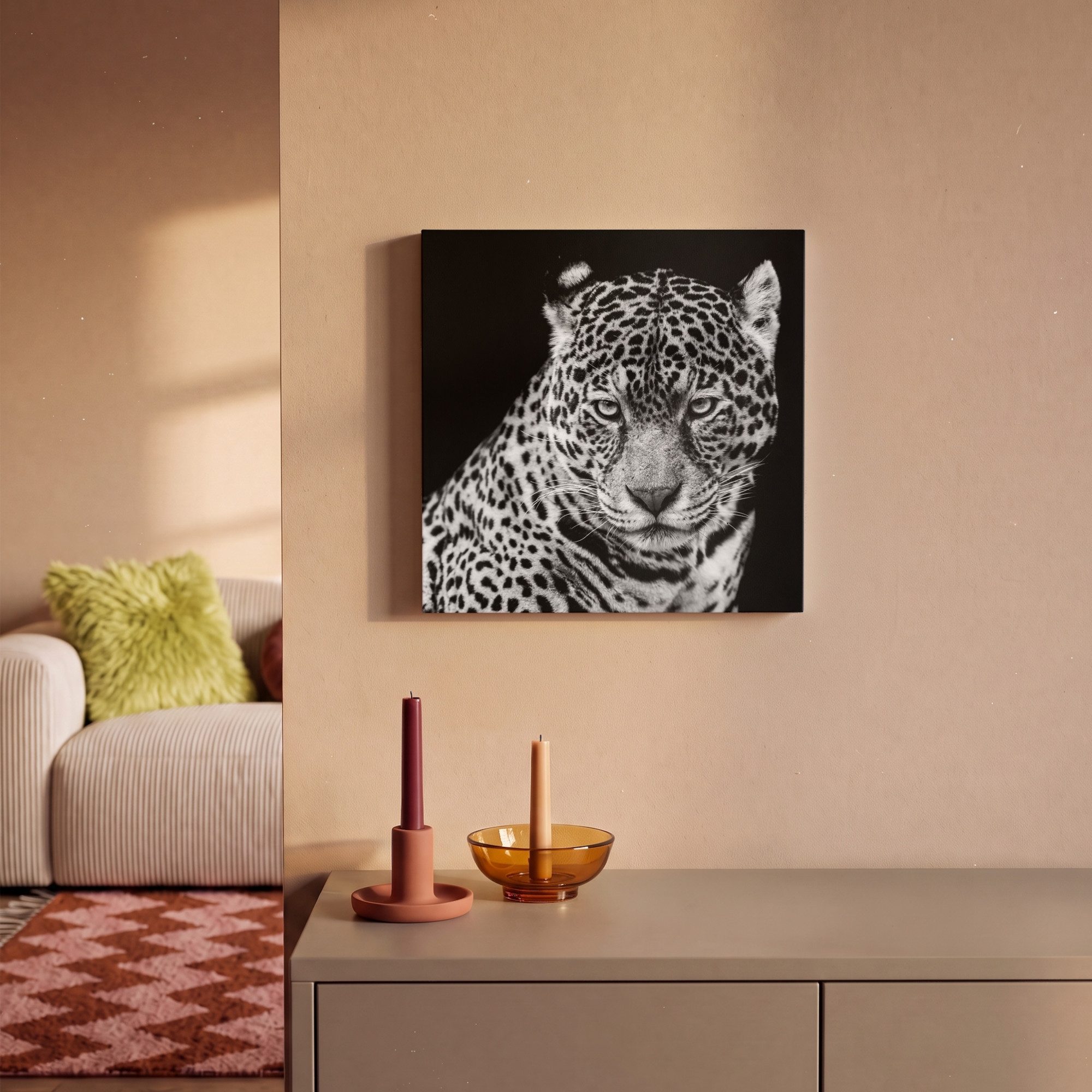 OneMillionCanvasses® Leinwandbild Leopard - Tiere - Schwarz - Weiß - Porträt, Fotodruck (1 St), Leinwand Bilder Klein, Wand Dekoration Aesthetic 30x20 cm – Bild 2 von 5