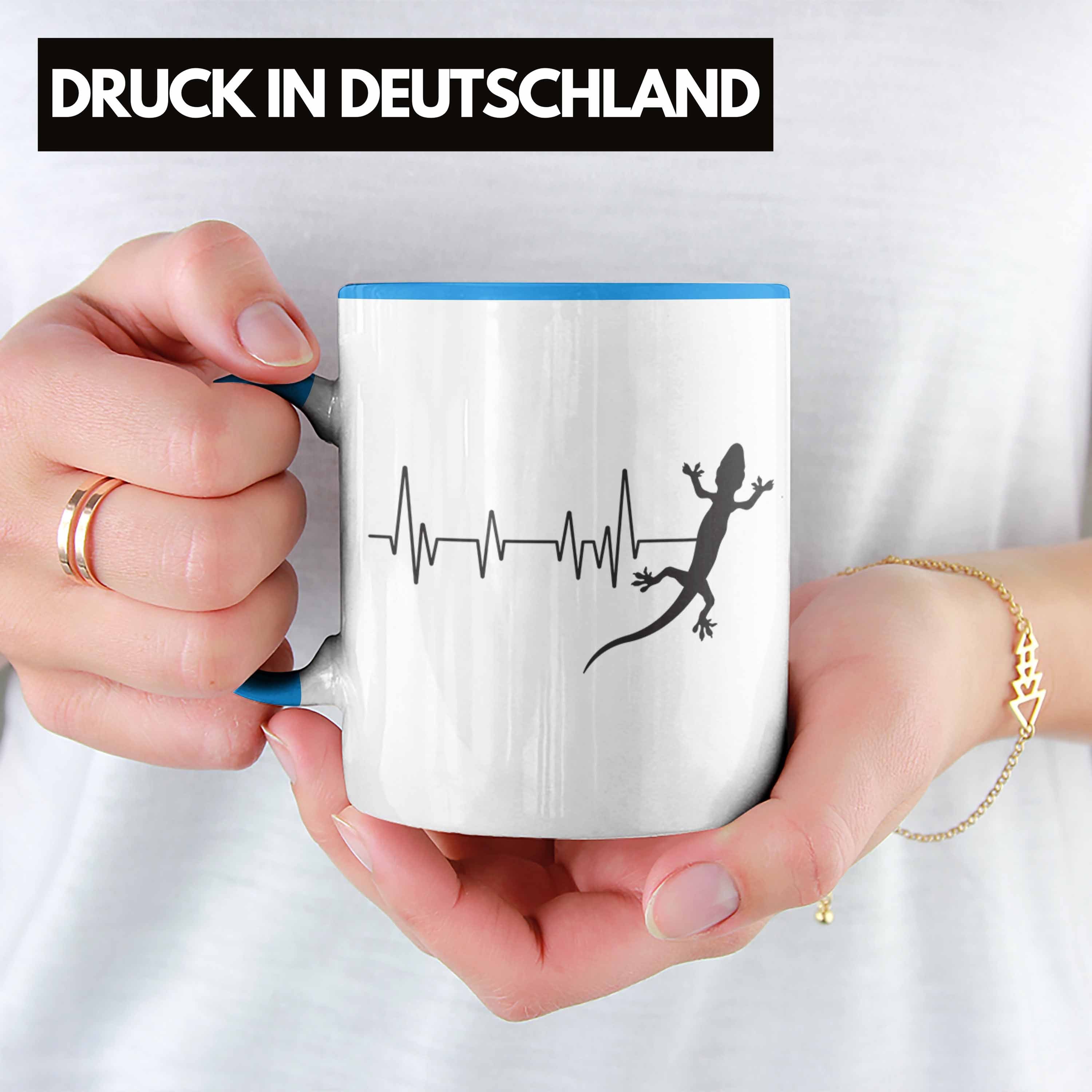 Tasse Tasse Züch Trendation Echse Echsen - Reptilien Trendation Geschenk Blau für Herzschlag