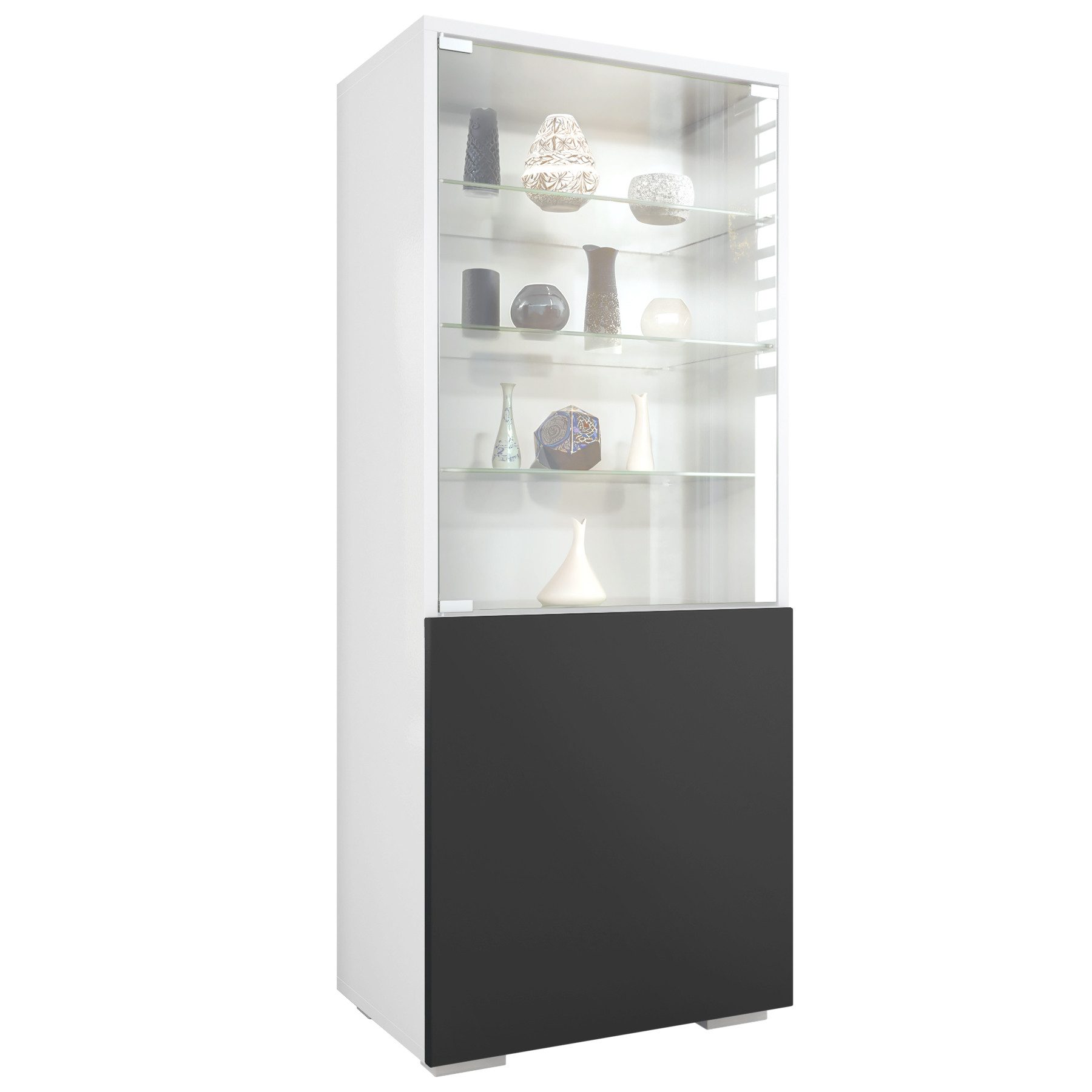 Vladon Standvitrine Granada (Vitrinenschrank, mit Glastür und Glaseinsatz) Weiß matt/Schwarz matt (50 x 122,5 x 34,5 cm)