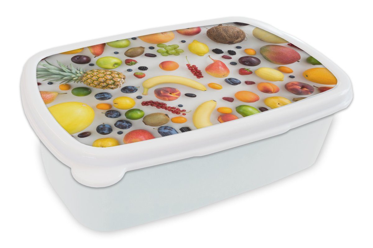 MuchoWow Lunchbox Regenbogen - Obst - Sommer - Jahreszeiten, Kunststoff, (2-tlg), Brotbox für Kinder und Erwachsene, Brotdose, für Jungs und Mädchen weiß