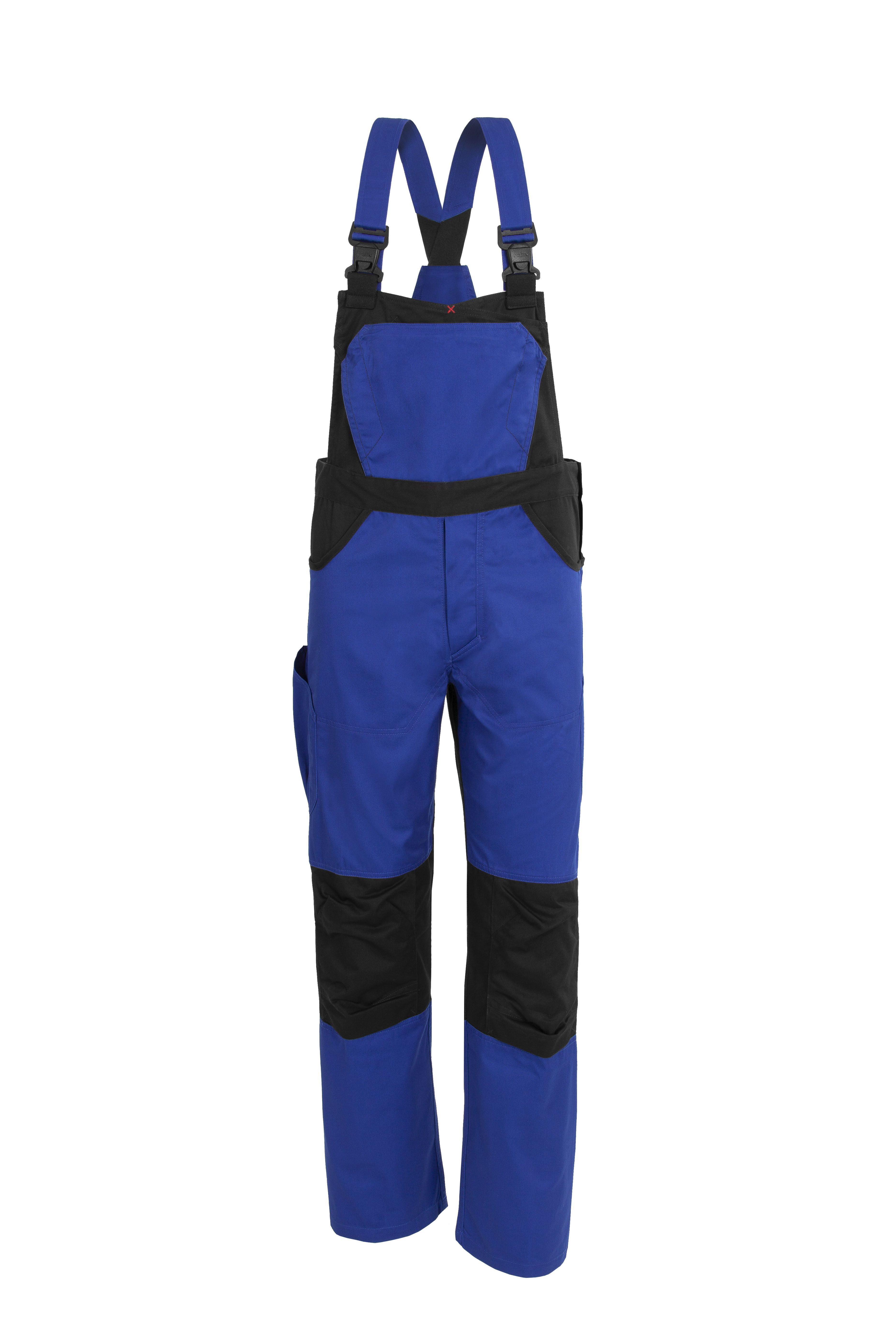 Qualitex Workwear Arbeitslatzhose "X-Serie" X-treme strapazierfähige Arbeitshose - faserverstätkt (1-tlg) Latzhose mit 14 Taschen - Blaumann mit vorgeformter Kniepolstertasche