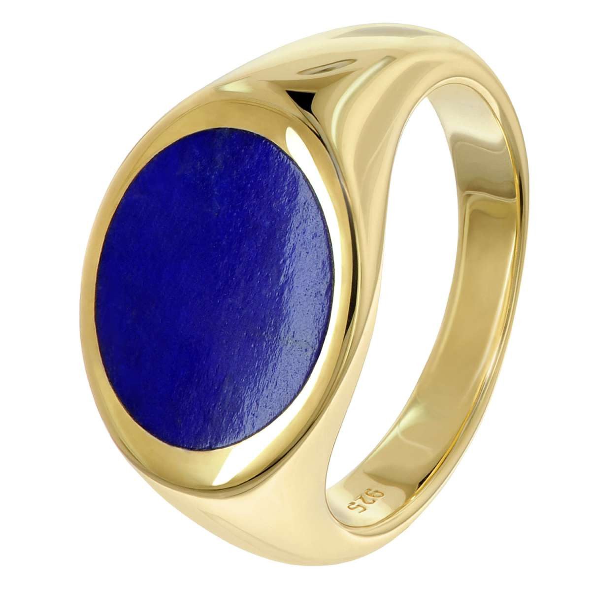 trendor Siegelring 21864, Damenring 925 Silber Vergoldet mit Blauem Farbstein Lapislazuli