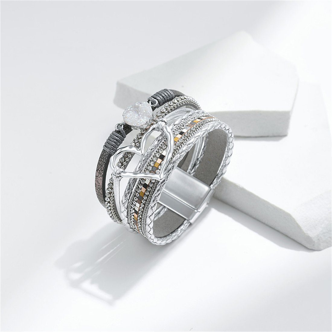Silber mehrlagiges Armband DÖRÖY Armband mit Lederarmband Bohème Liebe Magnetverschluss Schmuck