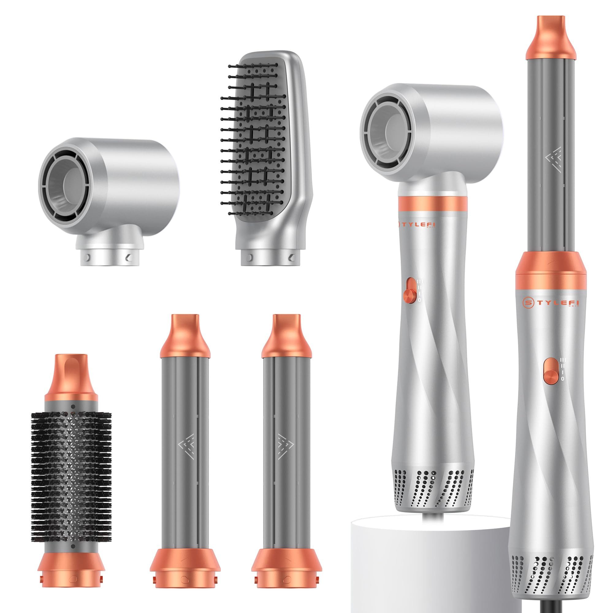 UKLISS Multihaarstyler 5-in-1 Haarstyler, Rundbürste, Haartrockner, Lockenstab und Glätteisen, 3 Temperaturstufen für Volumen, Glätten, Locken und Föhnfrisuren
