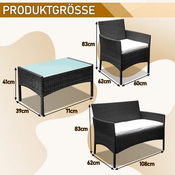 Bettizia Gartenlounge-Set Sitzgruppe Rattan Sitzgarnitur für 4 Personen Gartenmöbel Polyrattan