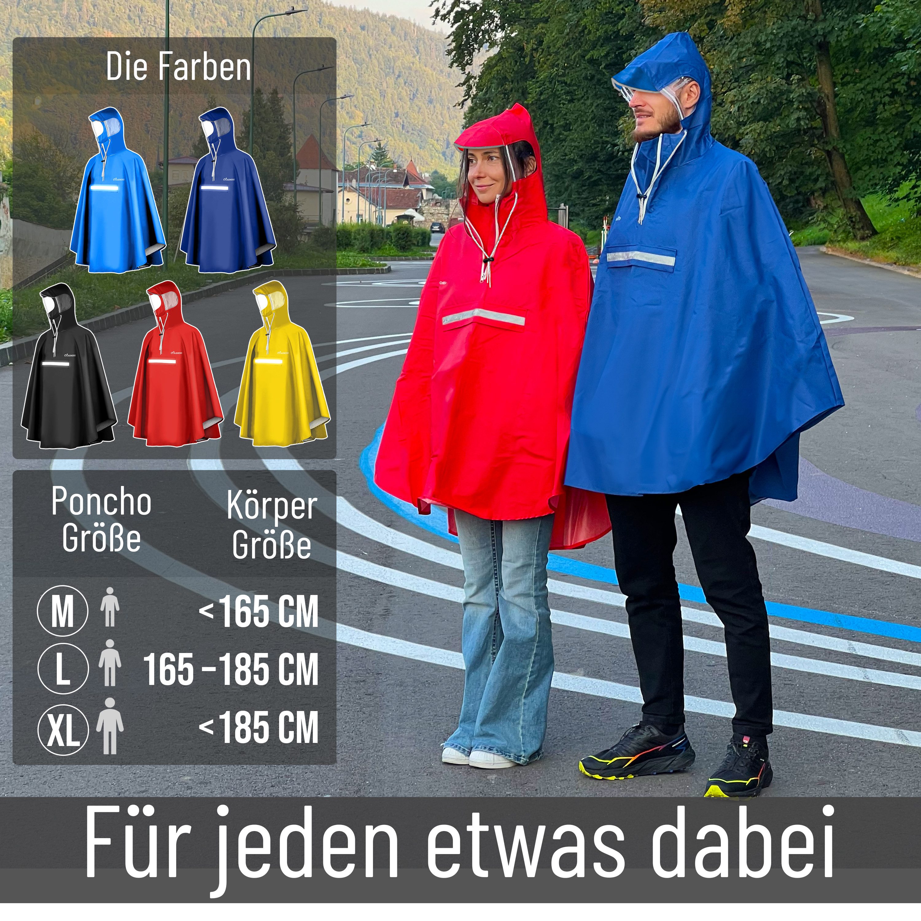 CYCLEHERO Regenponcho Fahrrad mit Reflektoren, wasserdicht, Rot, L, Unisex (Einzelartikel, 1-St., L) – Bild 5 von 5