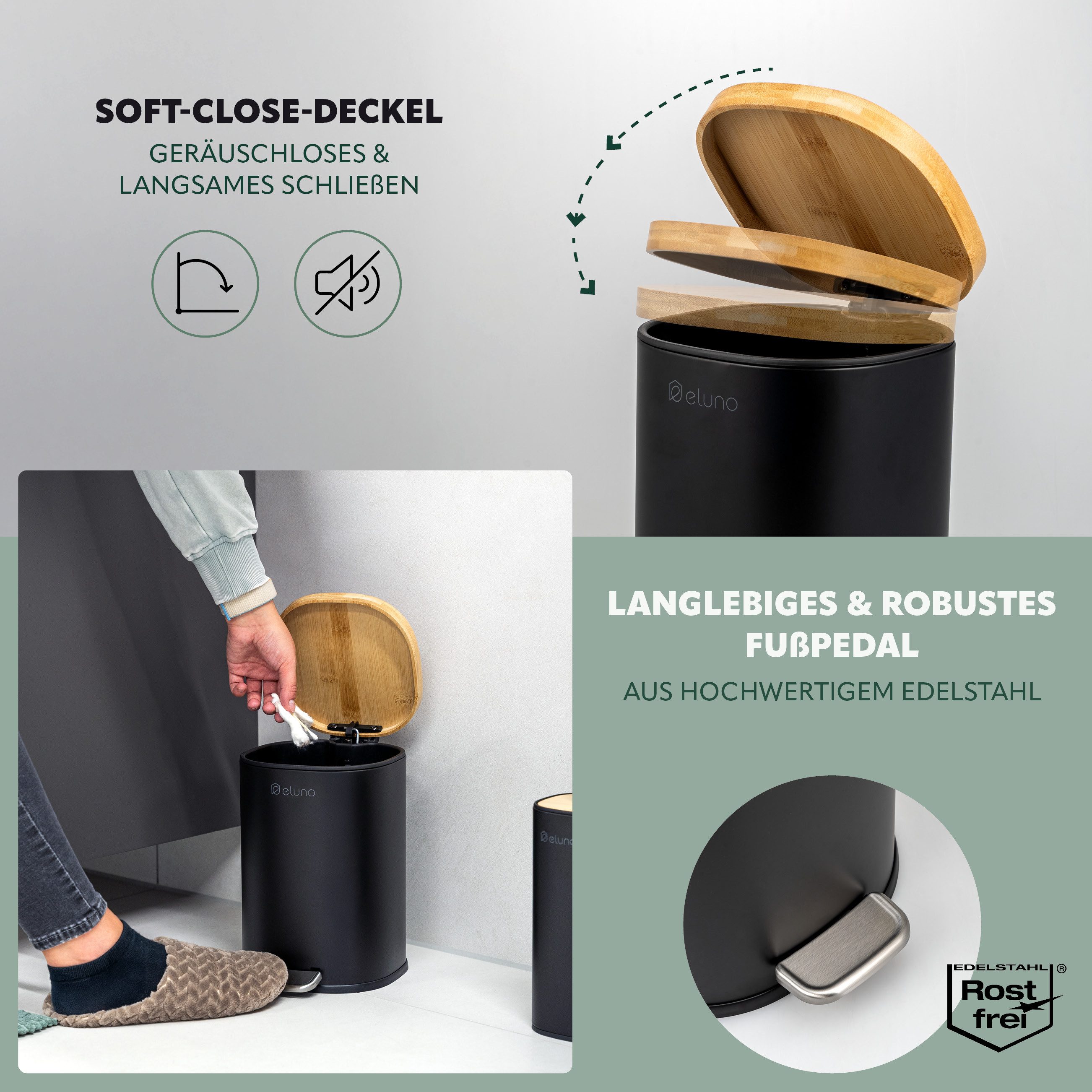 eluno Badaccessoire-Set Badezimmerset aus Metall und Bambus, 2 tlg.