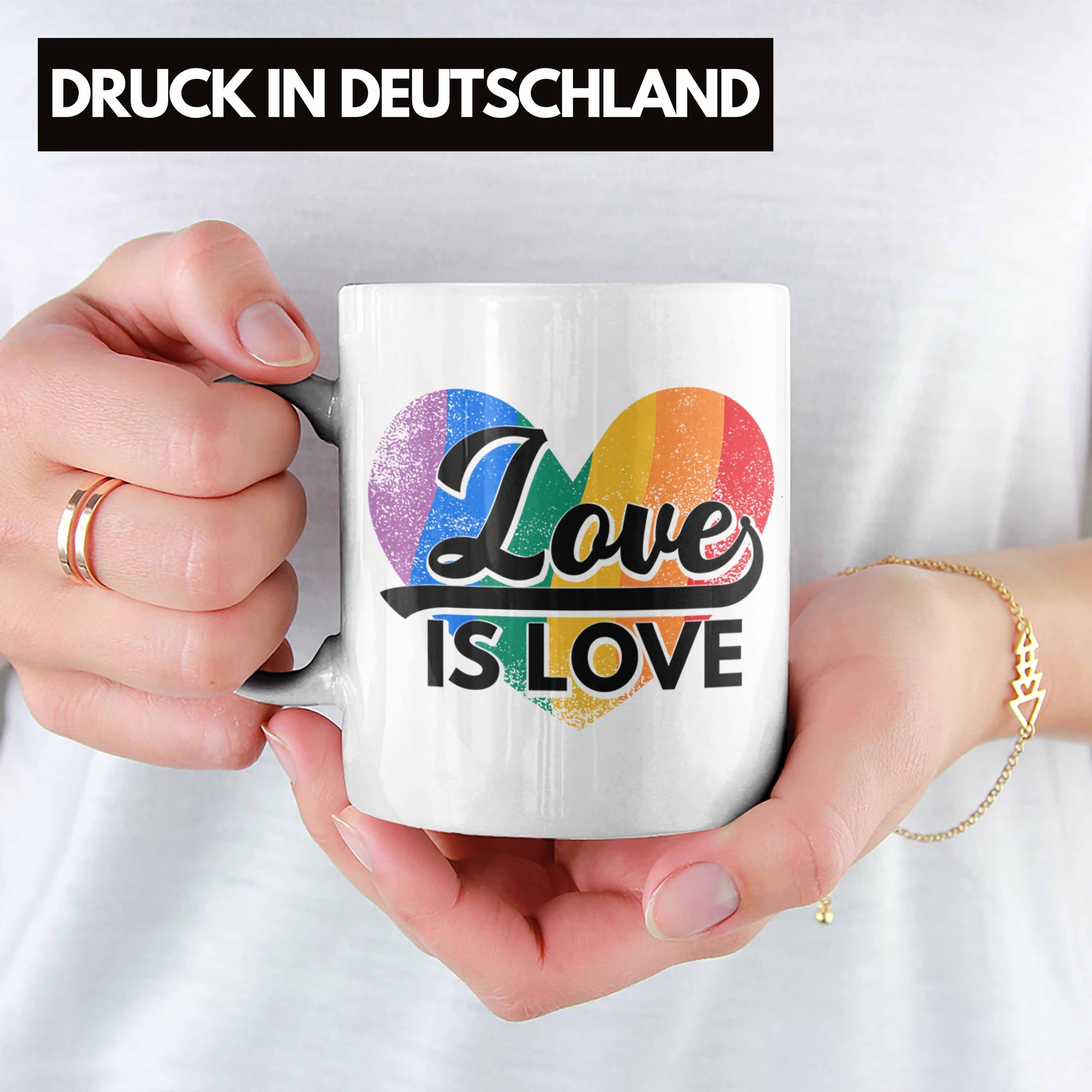 Love Tasse Transgender - Regenbogen Trendation Love Lesben LGBT Geschenk Regenbogen Lustige Is für Grafik Weiss Trendation Tasse Schwule