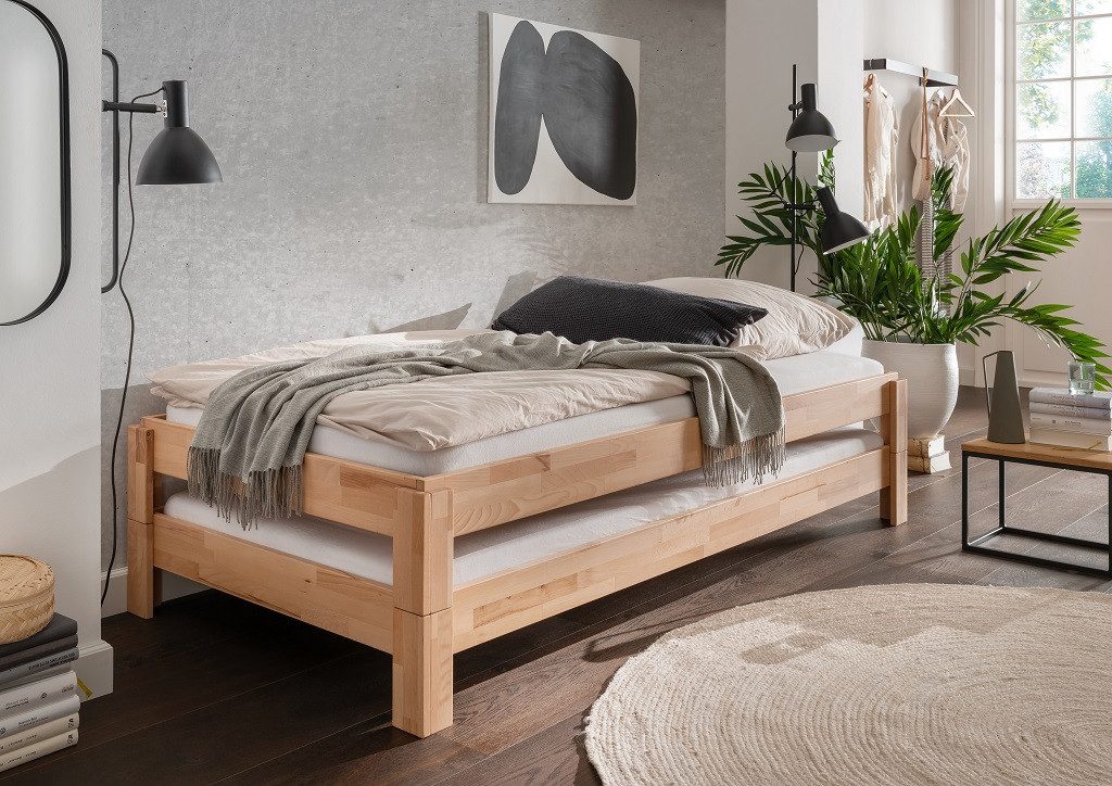 Main Möbel Stapelbett 2er-Set Stapelbett 90x200cm 'Dubi' Buche massiv natur geölt