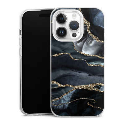 DeinDesign Handyhülle Glitzer Look Marmor Trends Dark marble gold Glitter look, Apple iPhone 14 Pro Silikon Hülle Bumper Case Handy Schutzhülle