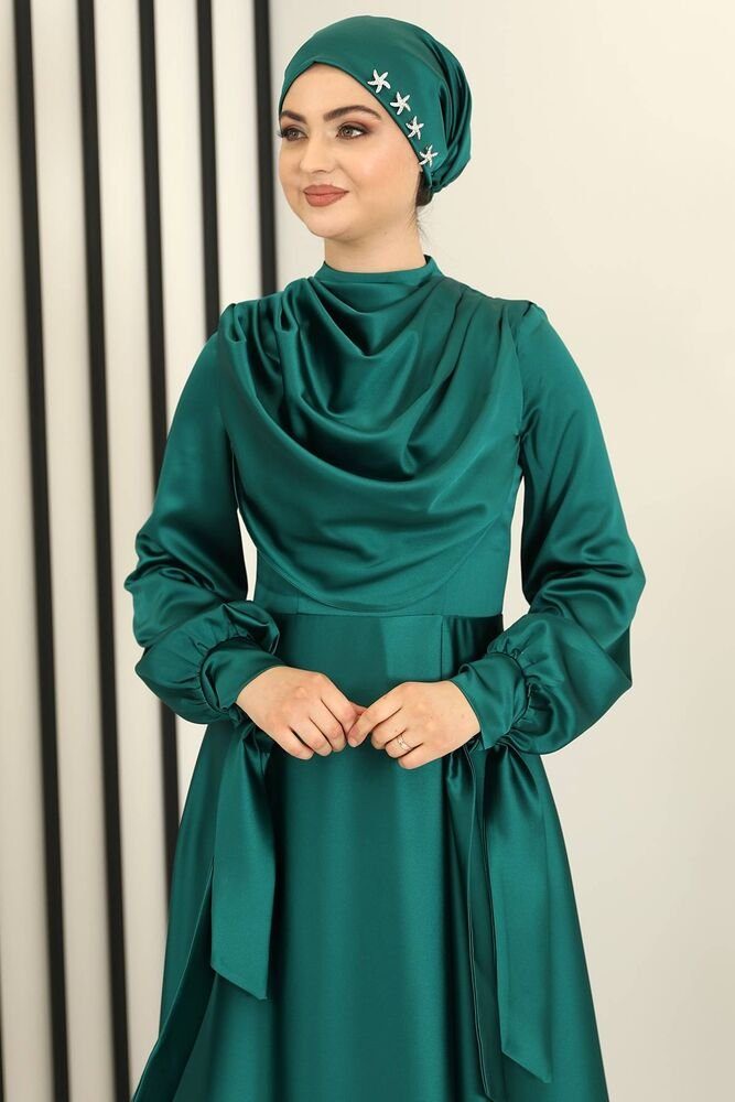 Fashion Abaya Kleid Abiye Modest Satinkleid Damen Smaragd-Grün Modavitrini Hijab Abendkleid