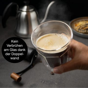 Moritz & Moritz Gläser-Set Moritz & Moritz Kelch Glas 4x 280ml, Borosilikatglas, Doppelwandige Gläser für Kaffee, Tee oder Dessert