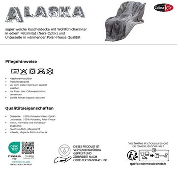 Wohndecke Alaska Kuscheldecke Sofa Felloptik Pelzimitat 150x200cm grau, CelinaTex, allergikergeeignet,bügelfrei,flauschig,kuschelweich,mollig warm