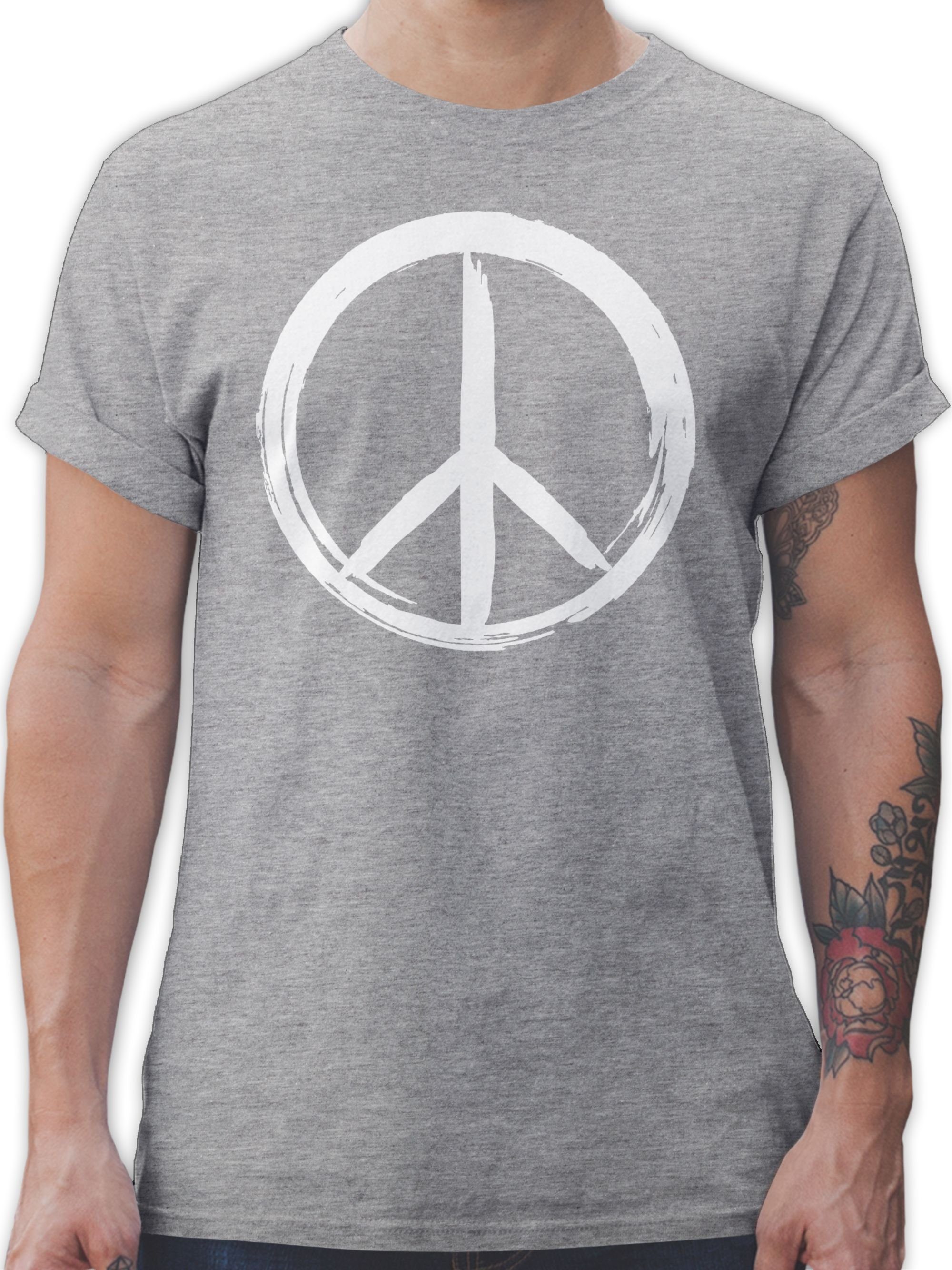 Shirtracer T-Shirt Peace Zeichen Pinsel Optik - weiß Sprüche Statement 03 Grau meliert
