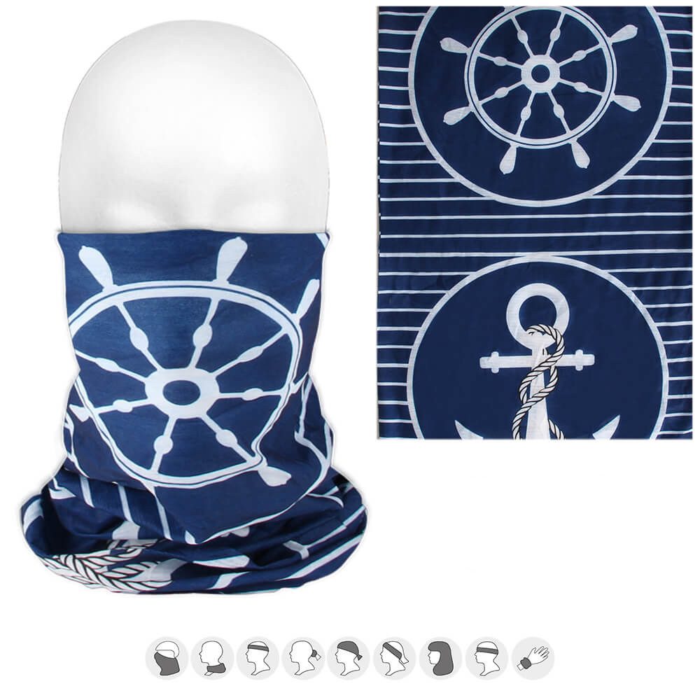 Loop Multifunktionstuch 9 in 1 – Maritimes Design Steuerrad in Blau