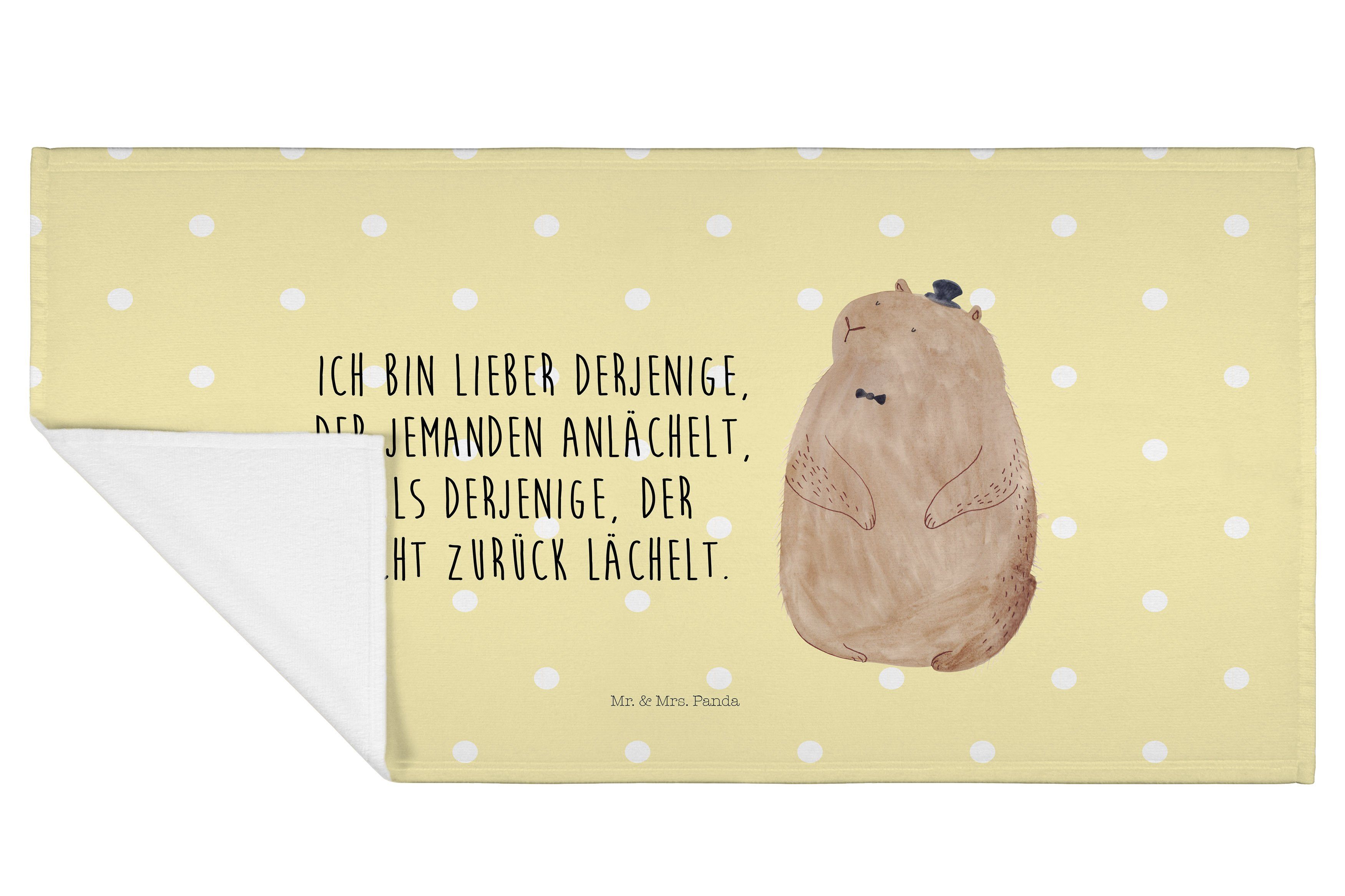 Panda Fröhlichkeit, Mr. & Murmeltier Badehandtuch, - - Handtuch Gelb Geschenk, Mrs. gro, (1-St) Pastell