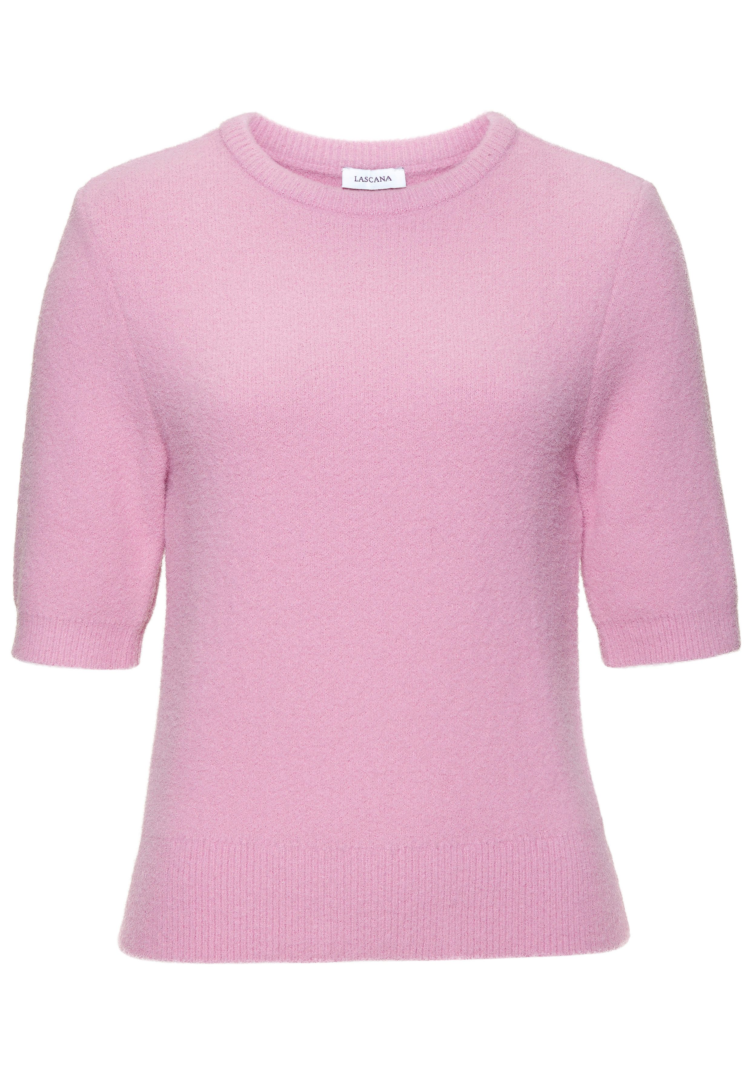 LASCANA Kurzarmpullover, flauschiger Strickpullover, figurnaher Schnitt günstig online kaufen