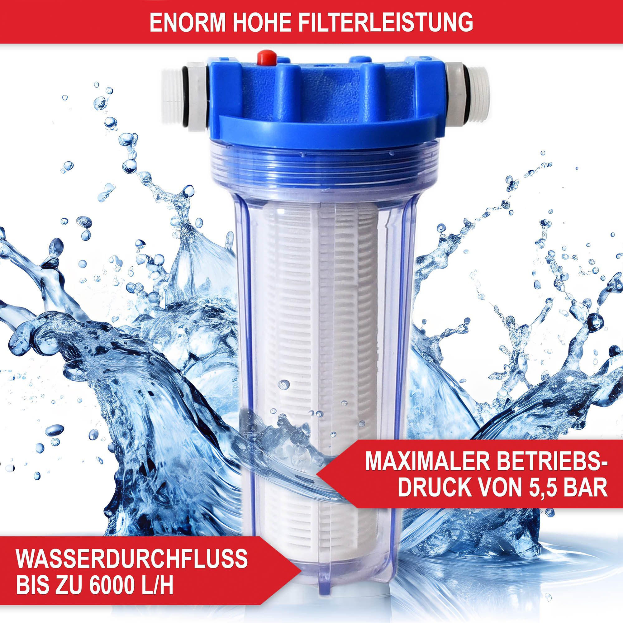 Onbest Wasserfilter WF-6055 1 Zoll 6000 l/h 5,5bar, inklusive Filterschlüssel, 10 x 31 cm