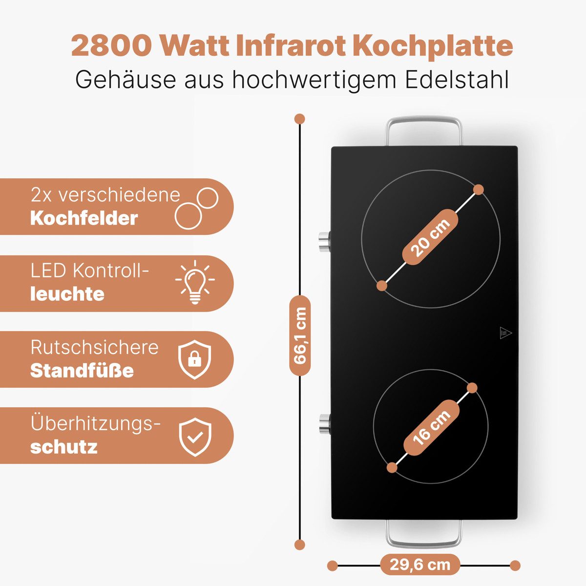 ProfiCook Doppelkochplatte PC-DKP 1211, Kratzfeste Glaskeramik, 2800 W, Energiesparend