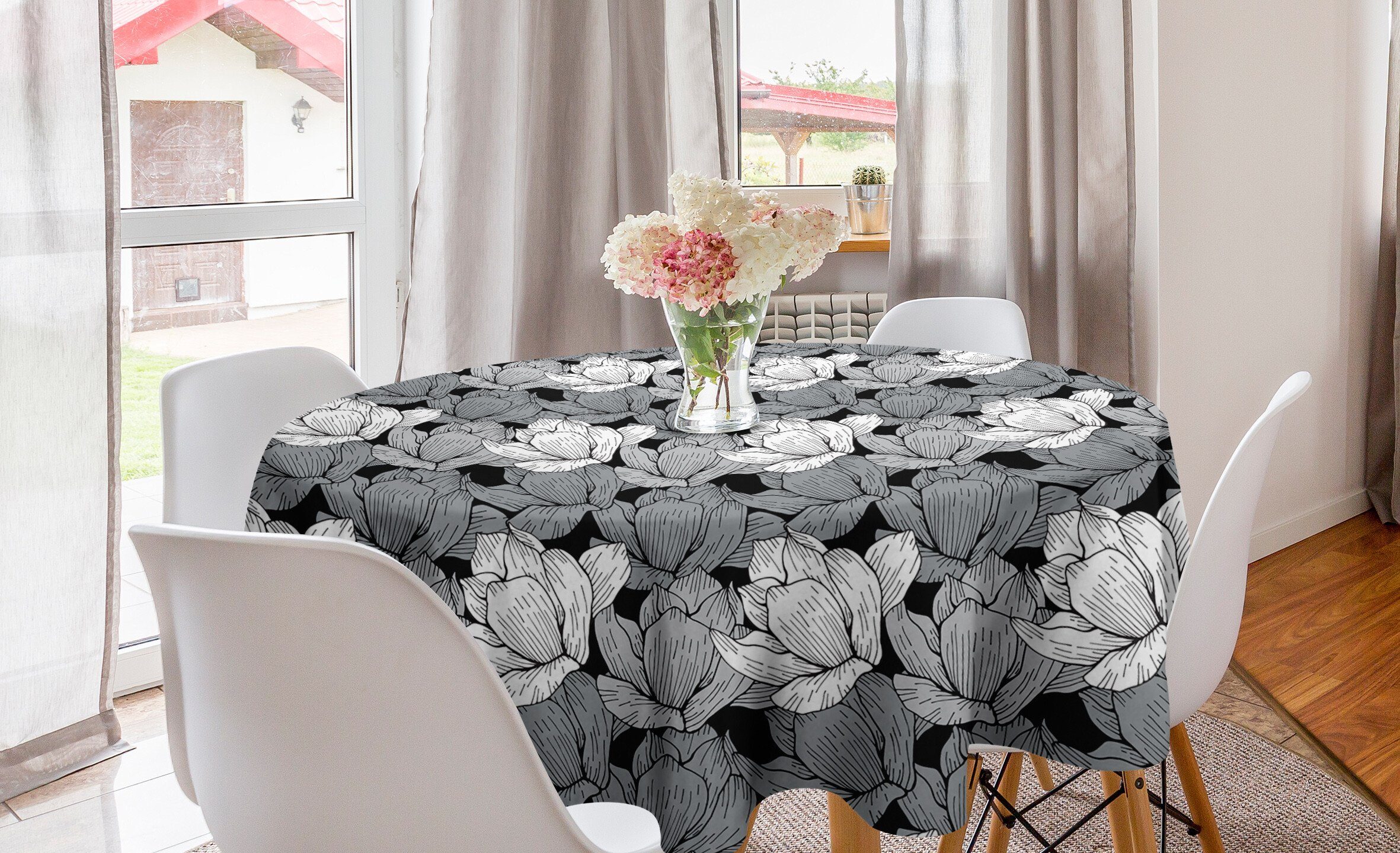 und Dekoration, Küche Abakuhaus Kreis Tischdecke für Abdeckung Lotus Schwarz Tischdecke Esszimmer Grau