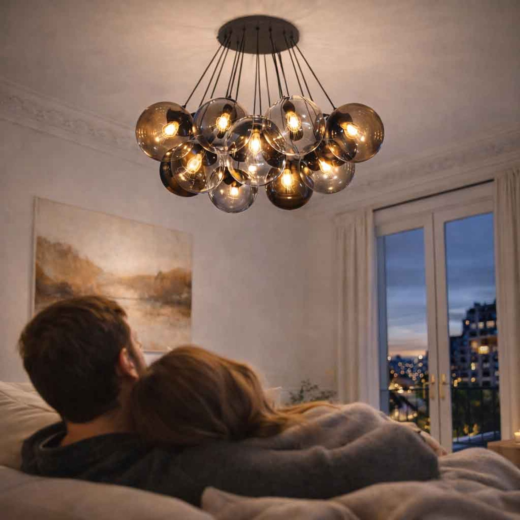 s.luce Pendelleuchte s.luce Orb Cluster Glas-Pendelleuchte 13-flammig 13x20cm Rauch Verlauf