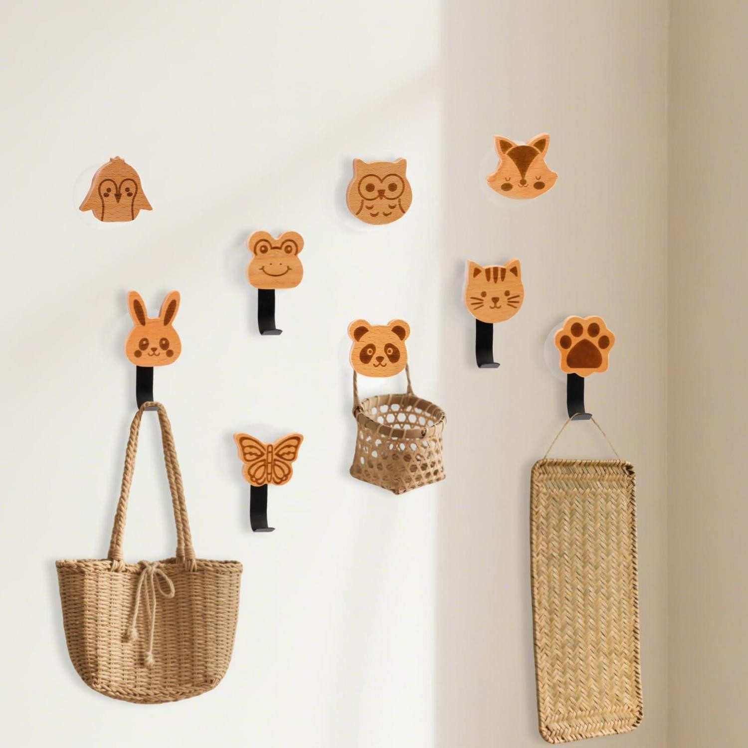 LuxusKollektion Kleiderhaken Kinder Kleiderhaken Tiere Holz Wandhaken, (9-St)