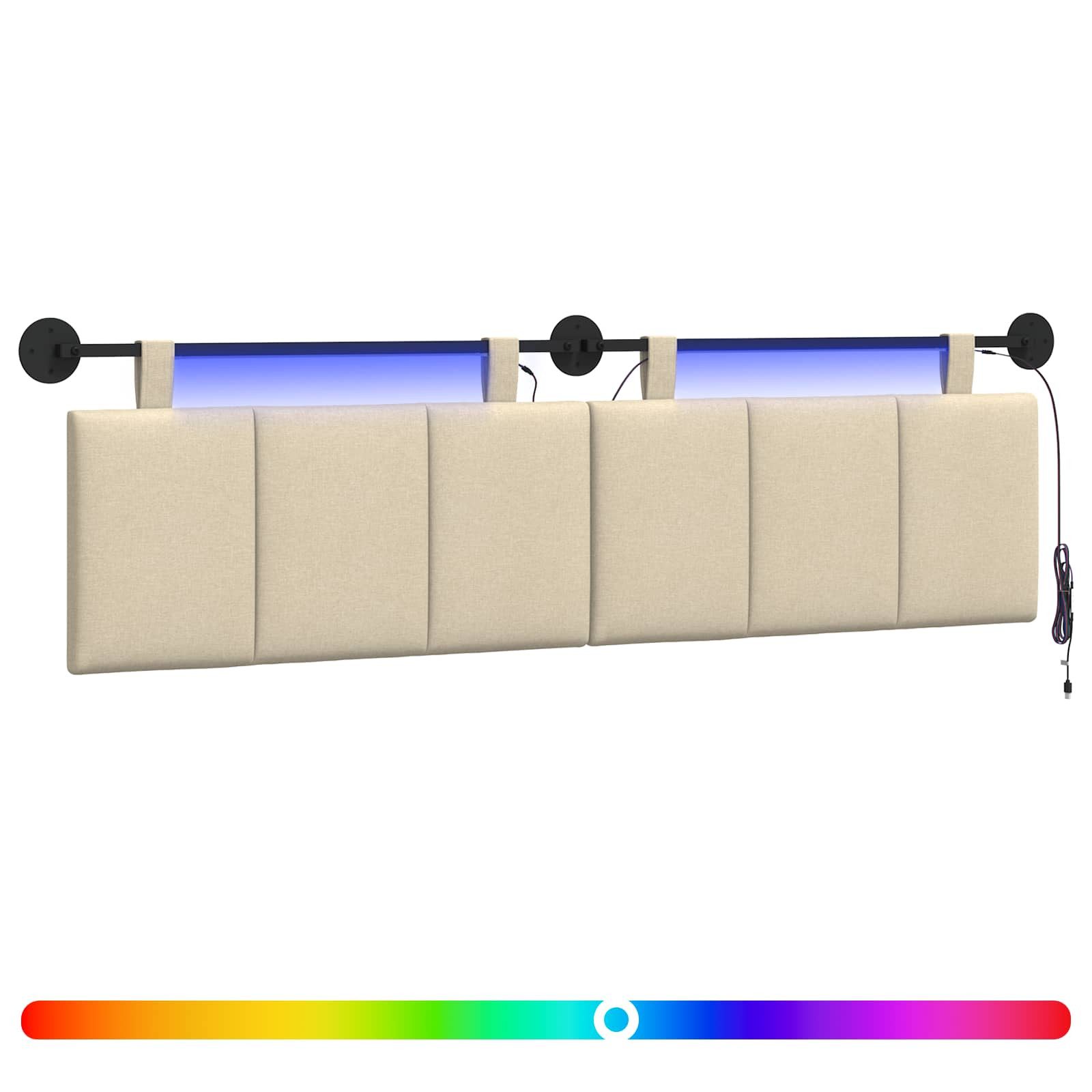 Bett Hängendes Kopfteil Mit LED Licht Creme Stoff