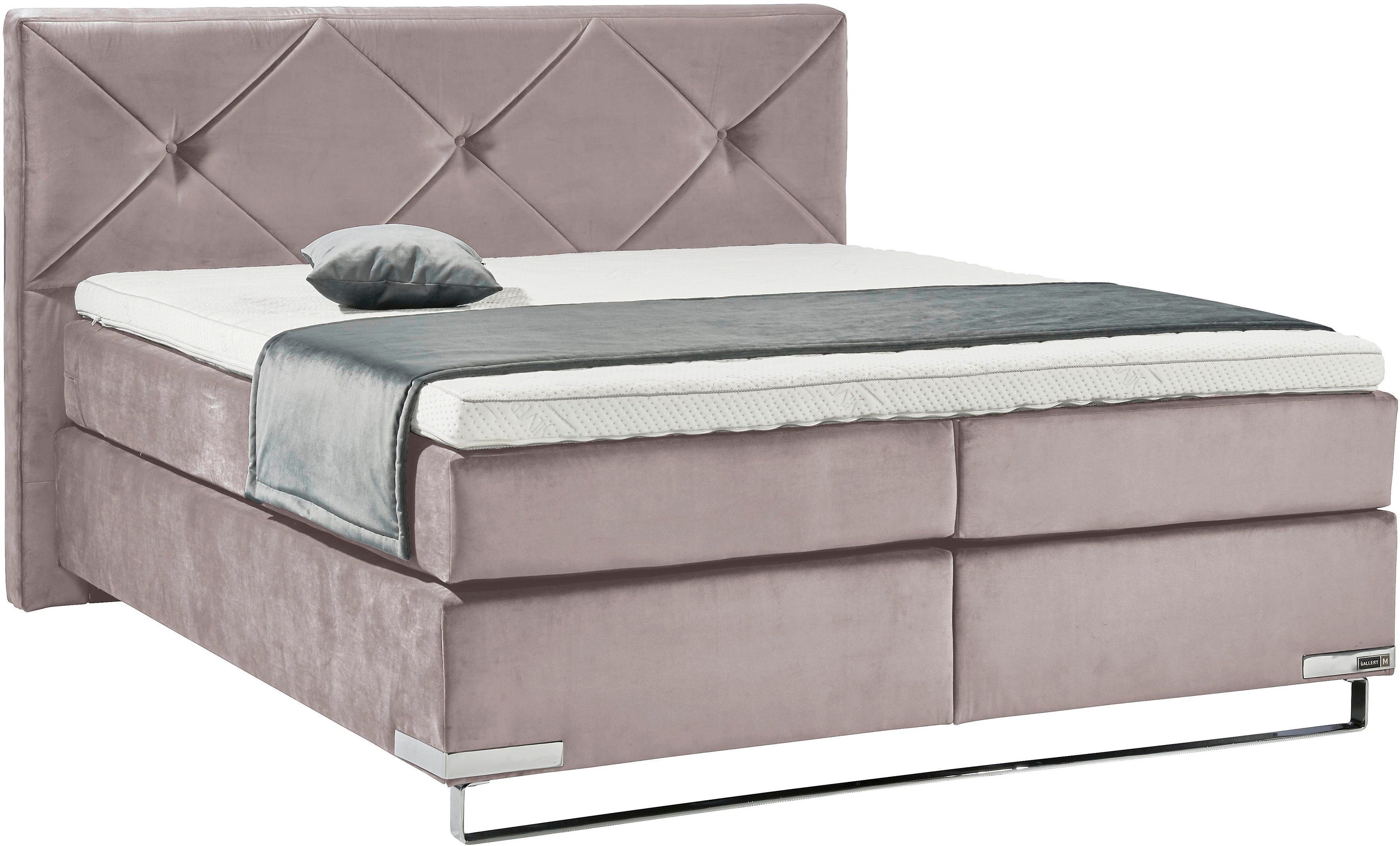 Musterring Boxspringbett Dubai, Kufe in Chrom, 3 Härtegrade, Kopfteil mit Knopfheftung