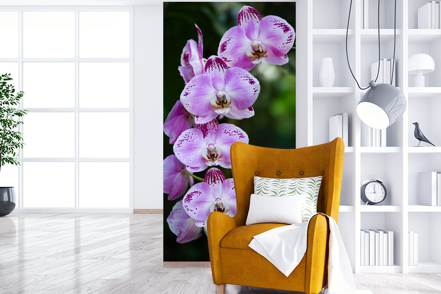MuchoWow Fototapete Blühende Orchideen, Matt, (2 Wohnzimmer Küche, bedruckt, St), für Schlafzimmer Fototapete Vliestapete