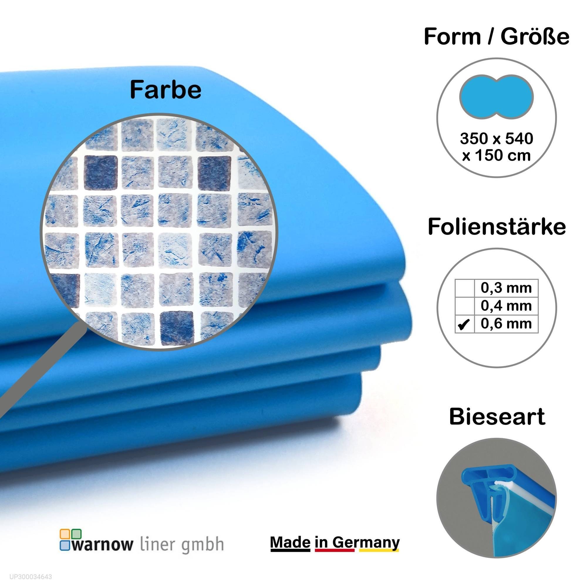 Poolinnenhülle Premium Poolfolie für Achtformpool, 540 cm x 350 c