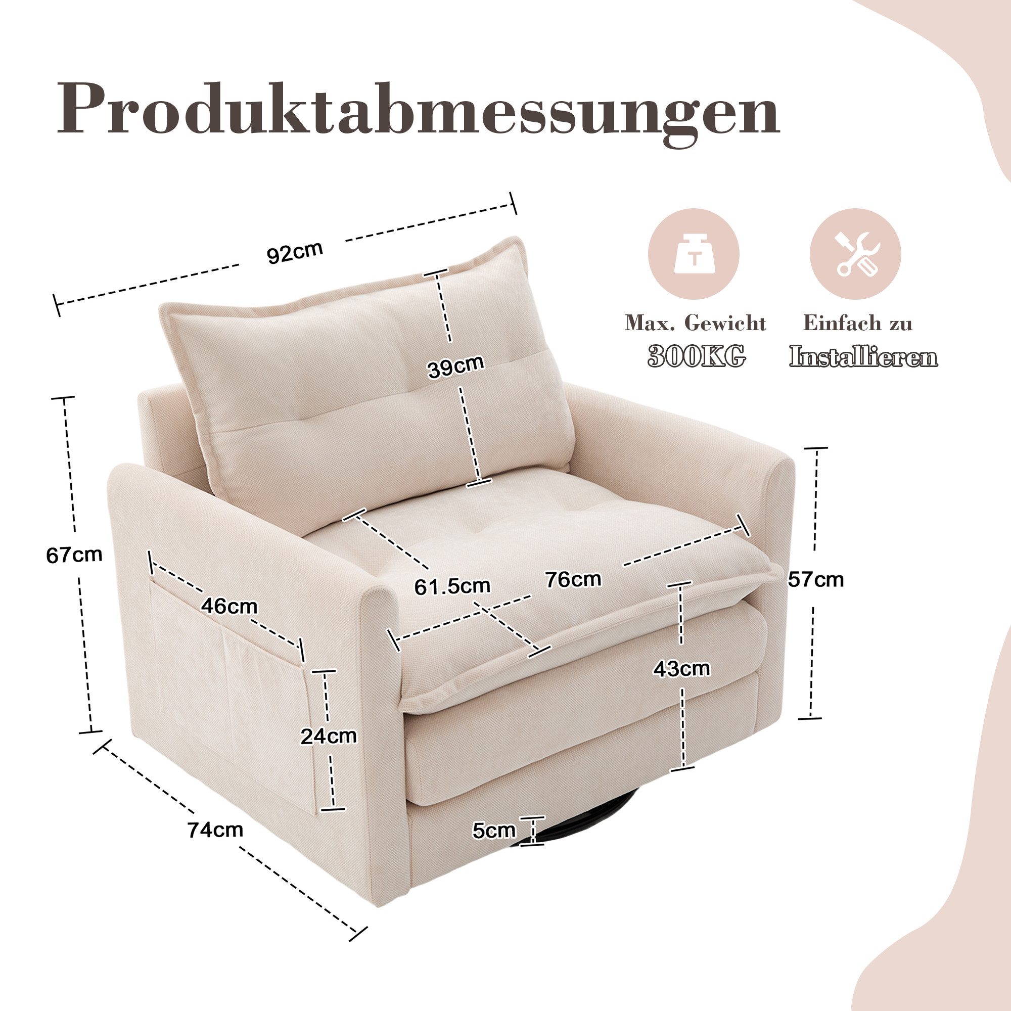 Celya Drehsessel 360° drehbarer Loungesessel mit günstig online kaufen