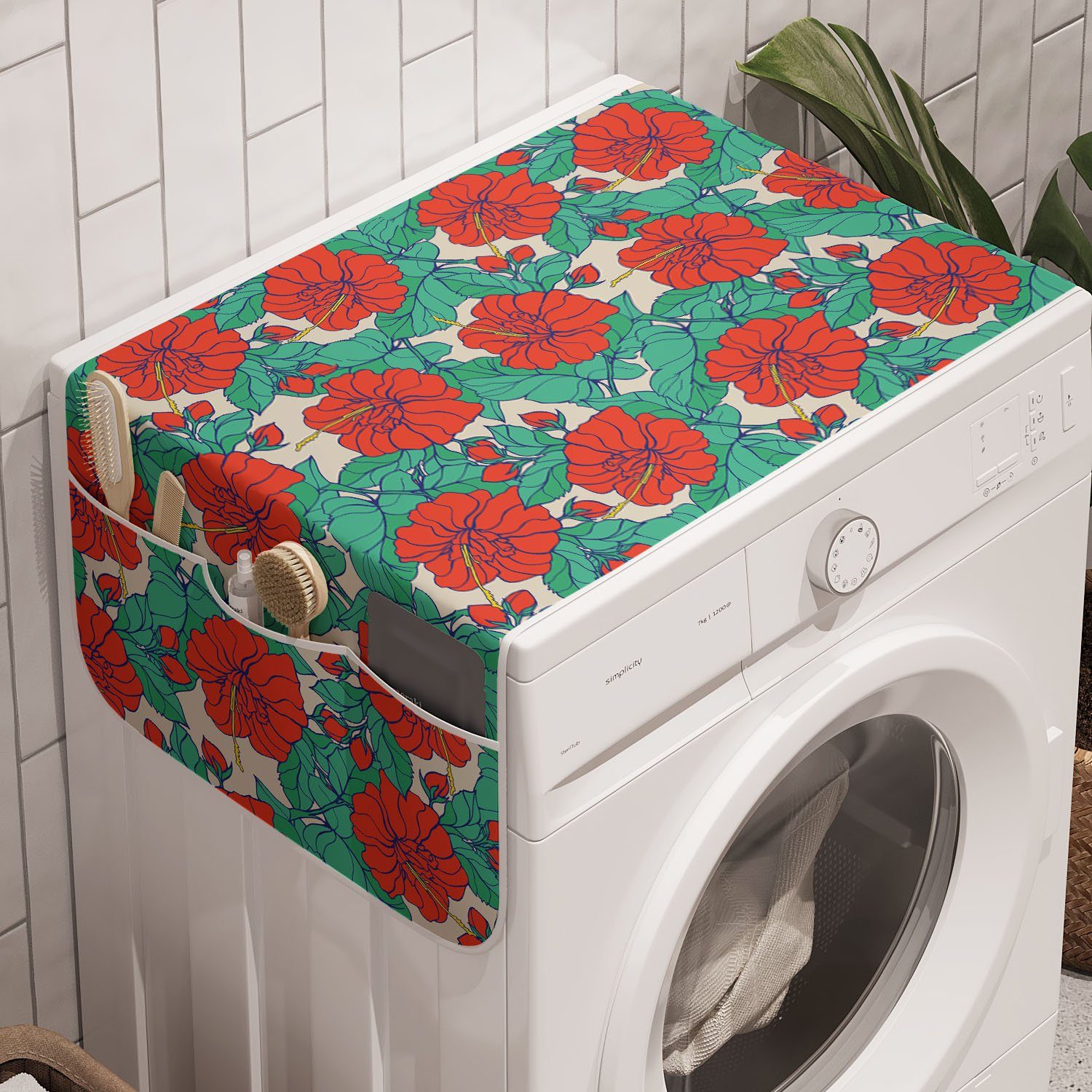Hibiscus Tropic und Blossom Trockner, Art für Badorganizer Abakuhaus Anti-Rutsch-Stoffabdeckung Waschmaschine Blumen