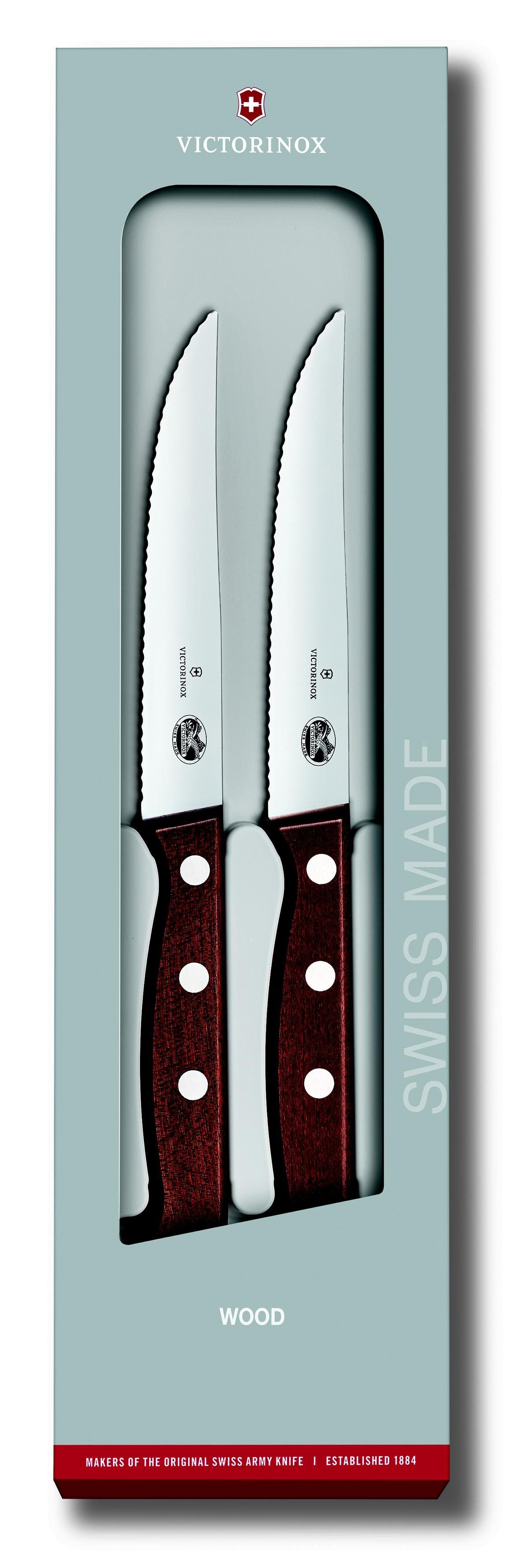 Victorinox Taschenmesser Steakmesser-Set, mod 12 cm, 2-teilig Ahornholz,Wellenschliff