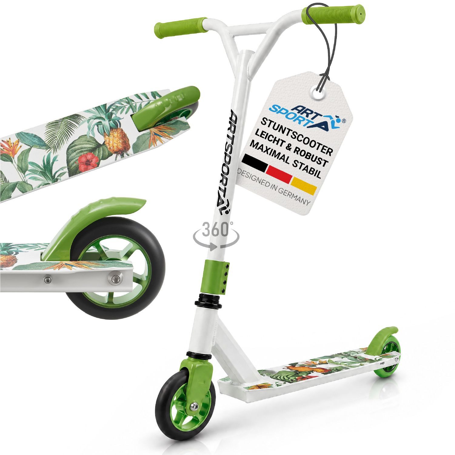 ArtSport Stuntscooter Hawaiana, Alu Core, 360°-Lenker mit TPR-Grips, stabil und leicht