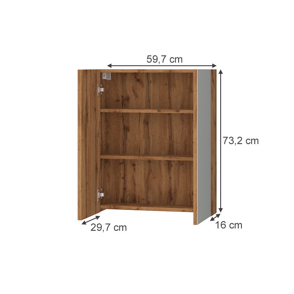 Vicco Badezimmerspiegelschrank Lotta, Eiche, 59.7 x 73.2 cm mit 2 Türen (1-St)
