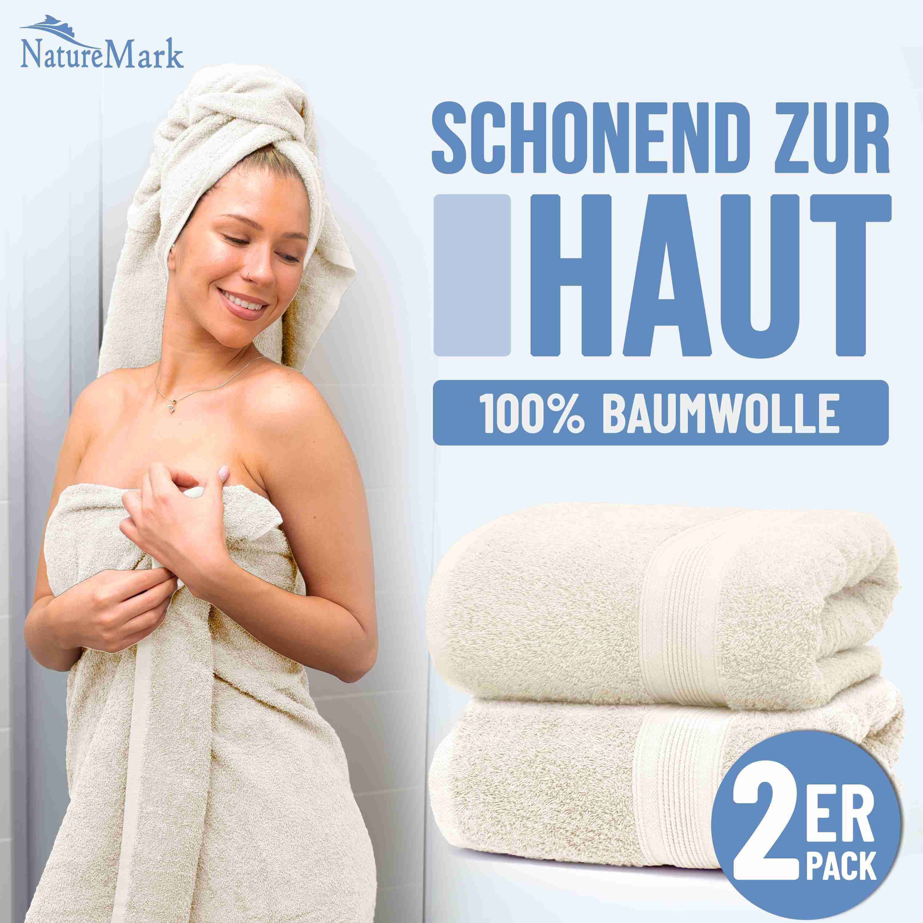 NatureMark Badetuch 2er-Set Frottier Badetücher 100x150cm, 100% Baumwolle ( günstig online kaufen