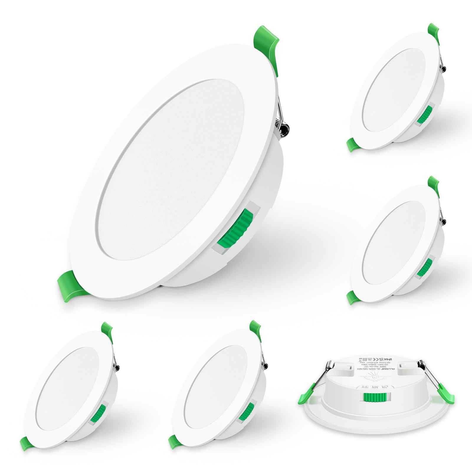 ALUSSO LED Einbaustrahler 6er-Set, Decken Leuchte, Flach Strahler für Bad, Wohnzimmer, 230V, 5W, 72-85 mm, Rund, Weiß