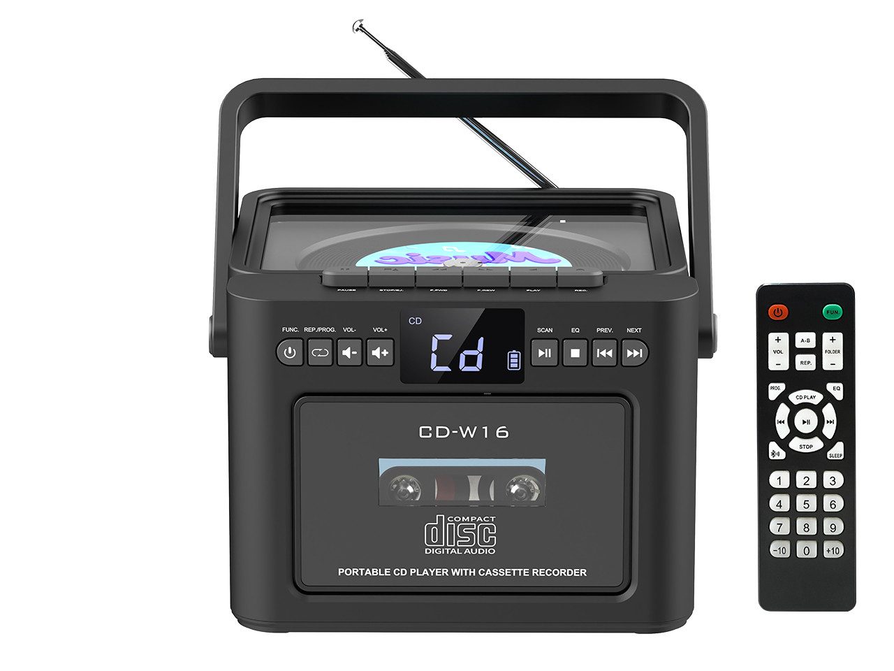 Greadio W16 Tragbarer CD-Player Kassettenrekorder mit Bluetooth 5.1 FM Radio CD-Player (Bluetooth) – Bild 4 von 5