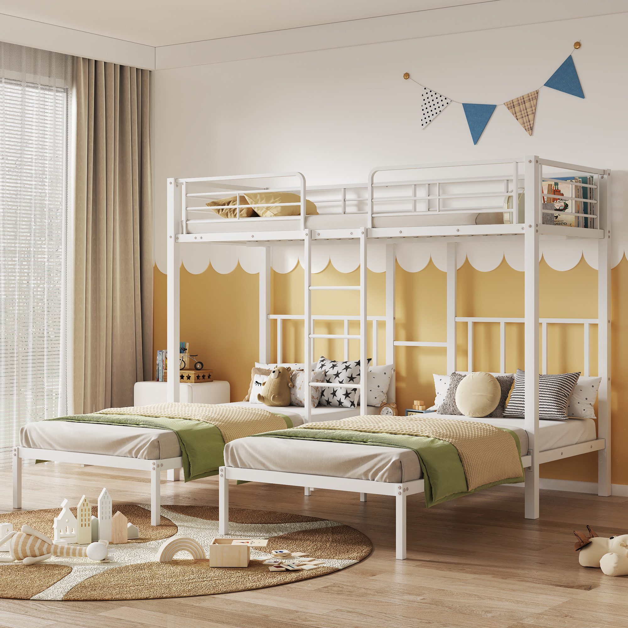 Merax Etagenbett, 90x200cm Kinderbett Dreierbett Metallbett günstig online kaufen