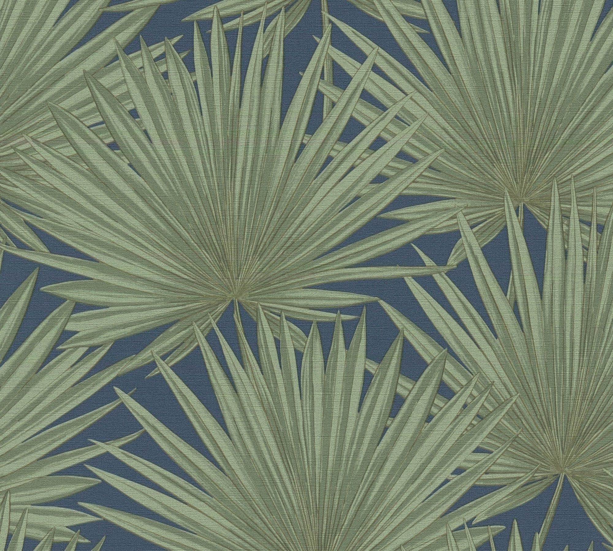 Tapete blau,grün mit (1 A.S. Vliestapete St), Création Floral Palmenblätter, Tapete geprägt, Antigua matt,