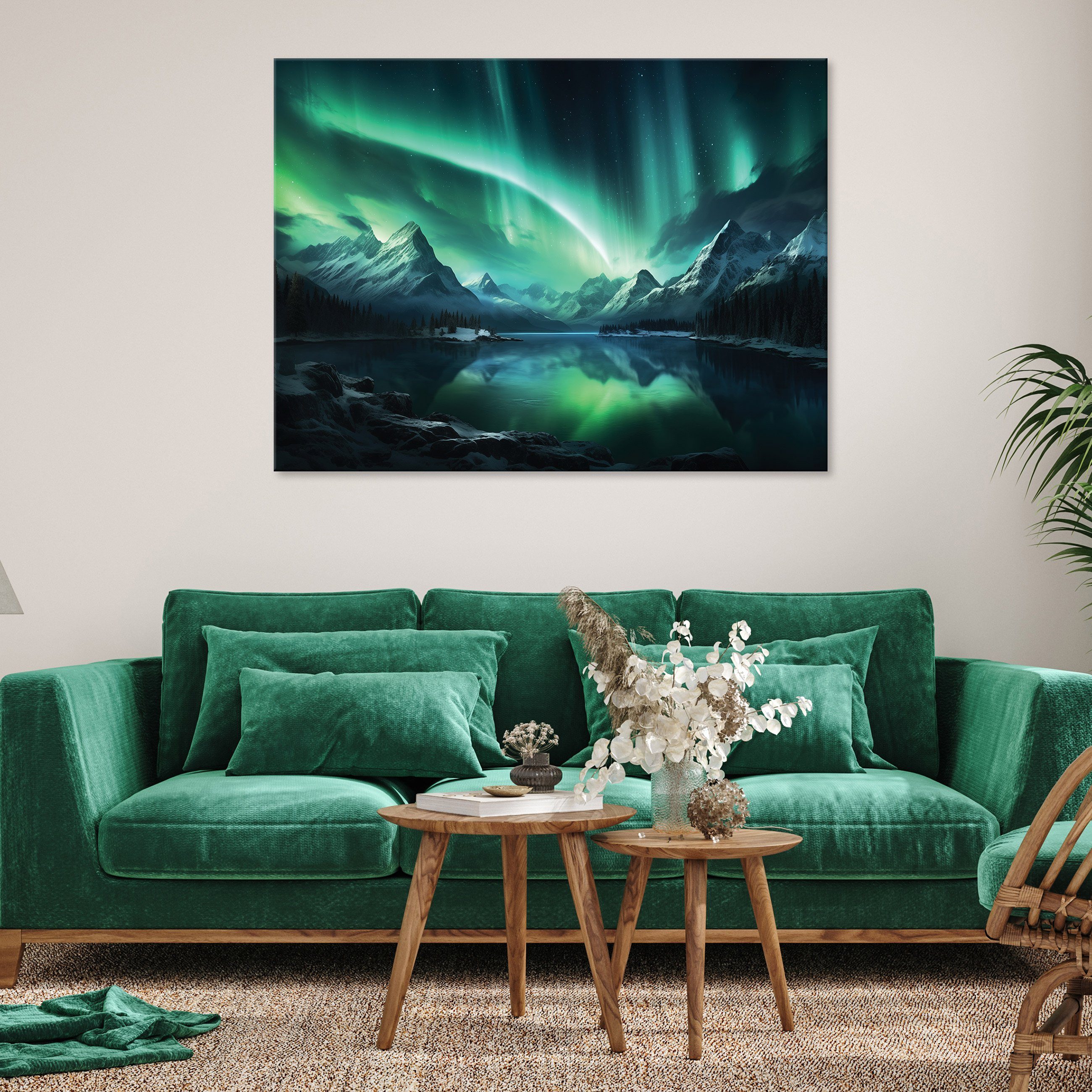 Wallarena Leinwandbild Polarlicht Natur schwarz grün Modern Wandbild Groß K günstig online kaufen
