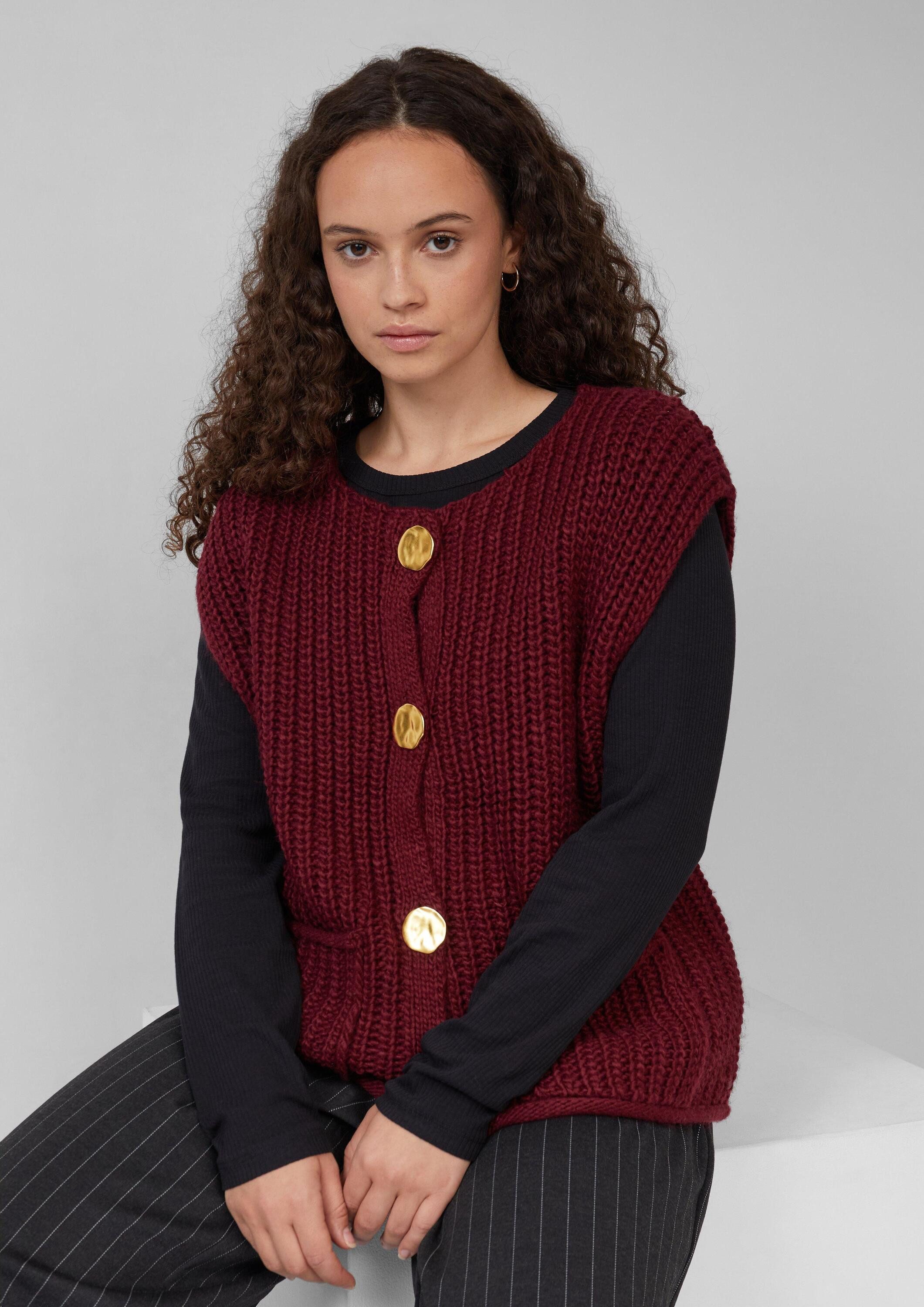 QS Funktionsweste Strickjacke Strickweste mit goldfarbenen Knöpfen